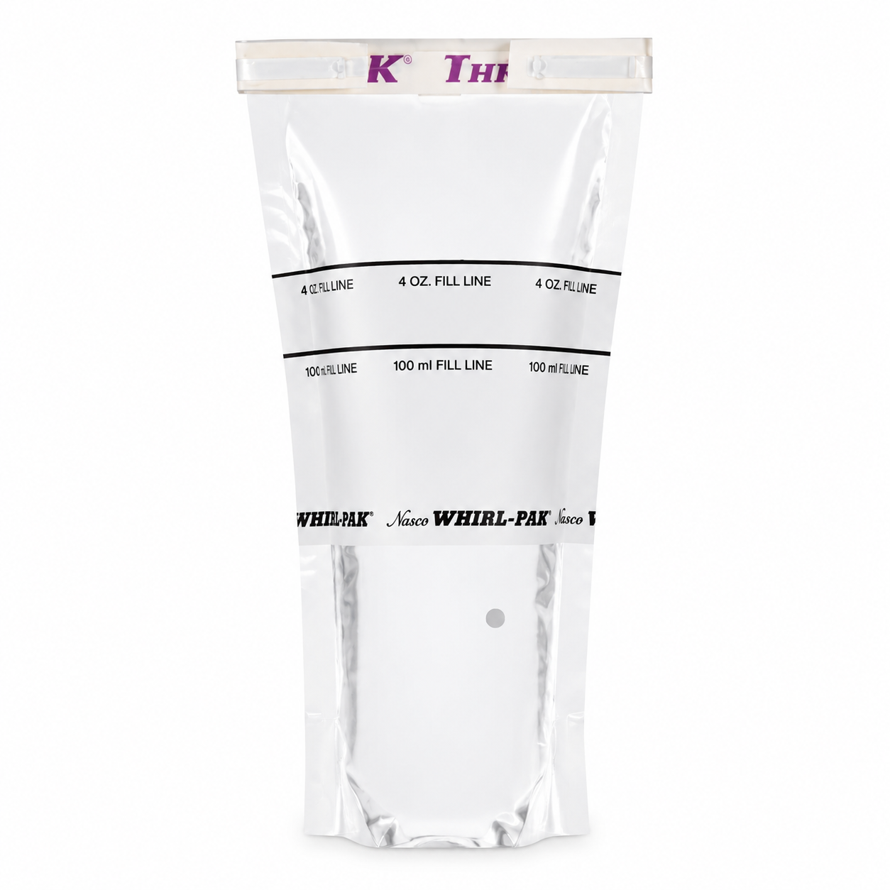BOLSA WHIRL-PAK 4OZ (100ML) 7.5X18.5CM C/FONDO PLANO C/TIOSULFATO DE SODIO C/100 PZAS. NASCO