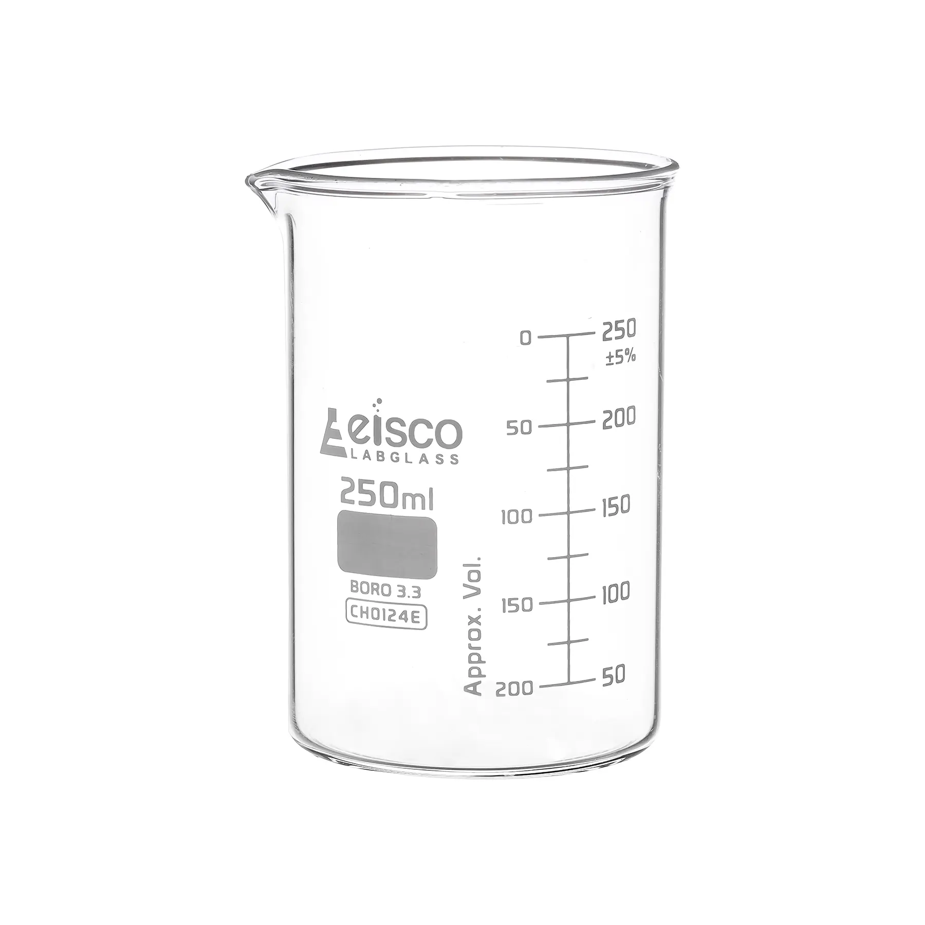 Vaso de precipitados, 250 ml, ASTM, forma baja, graduaciones de doble escala, vidrio de borosilicato EISCO