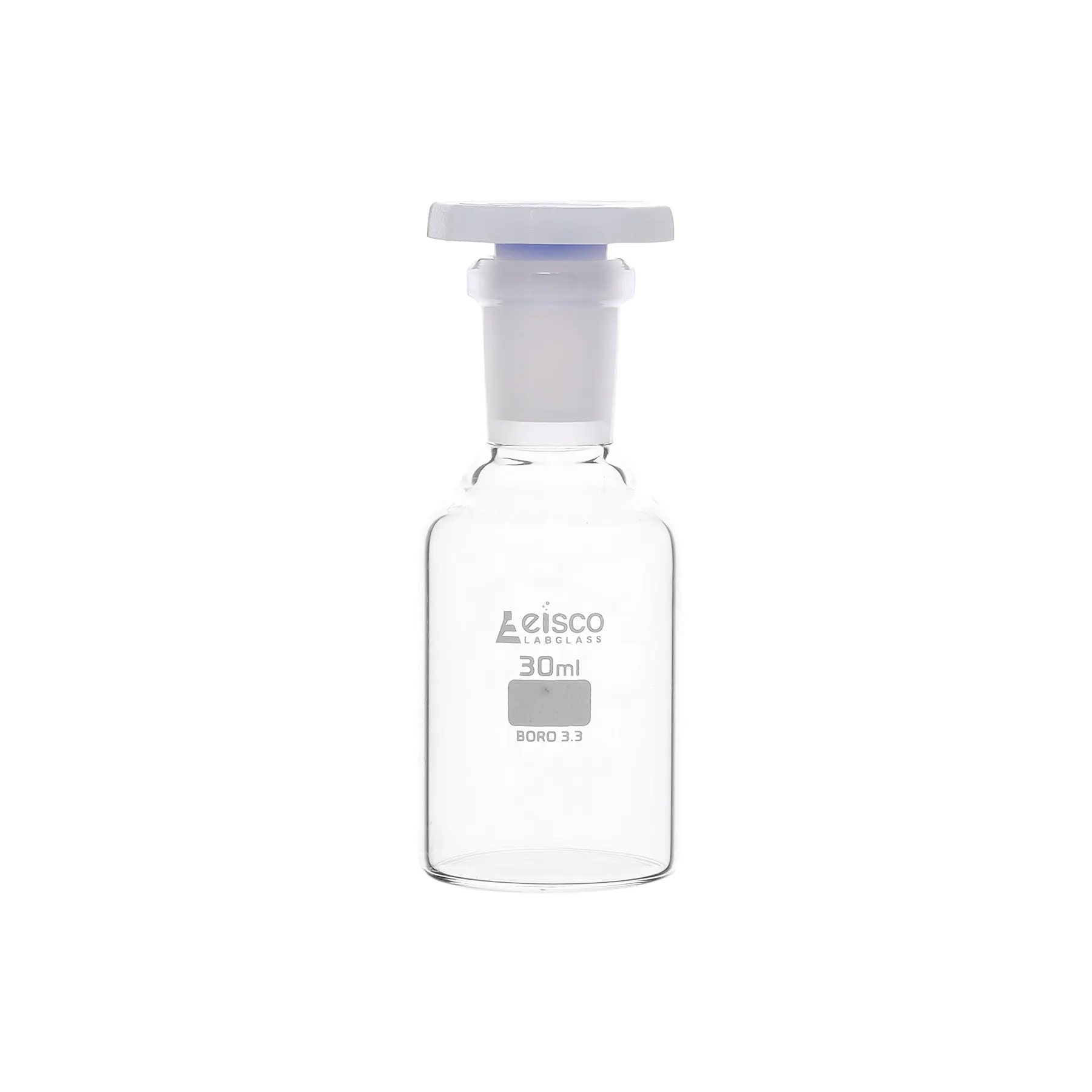 Botella de reactivo de vidrio de 30 ml (1 oz) con tapón de polipropileno a prueba de ácidos, vidrio de borosilicato 3.3 - Eisco Labs