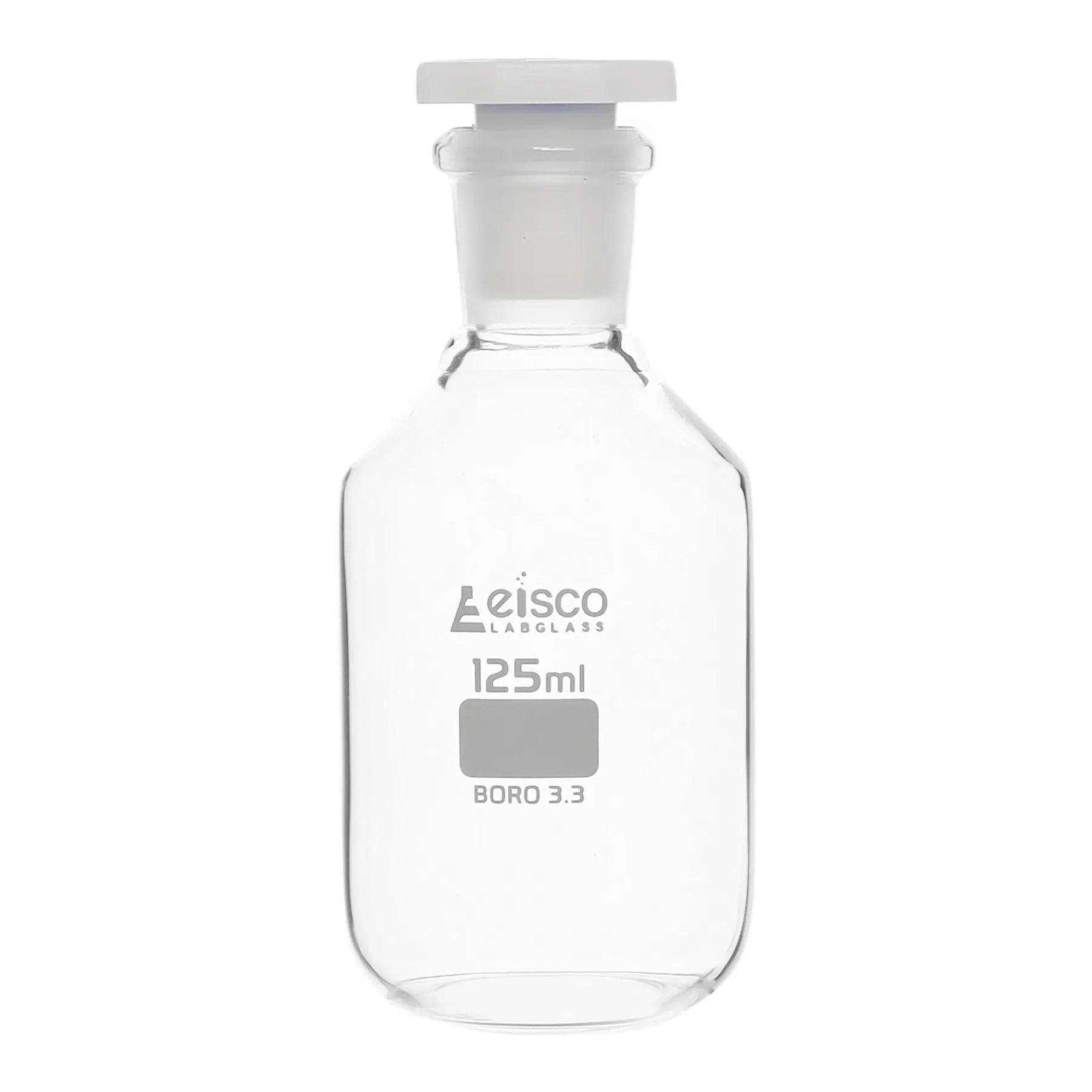 Botella de reactivo de vidrio de 125 ml (4,2 oz) con tapón de polipropileno resistente a los ácidos, vidrio de borosilicato 3.3 - Eisco Labs