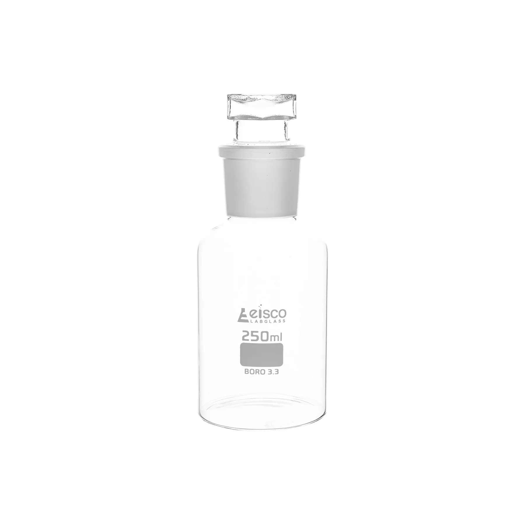 Bottle Reagent, borosilicate glass, wide mouth with interchangeable hexagonal glass hollow stopper 250ml, socket size 34/35