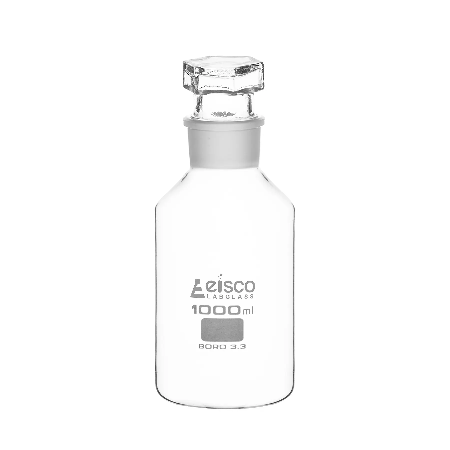 Bottle Reagent, borosilicate glass, wide mouth with interchangeable hexagonal glass hollow stopper 1000ml, socket size 50/42