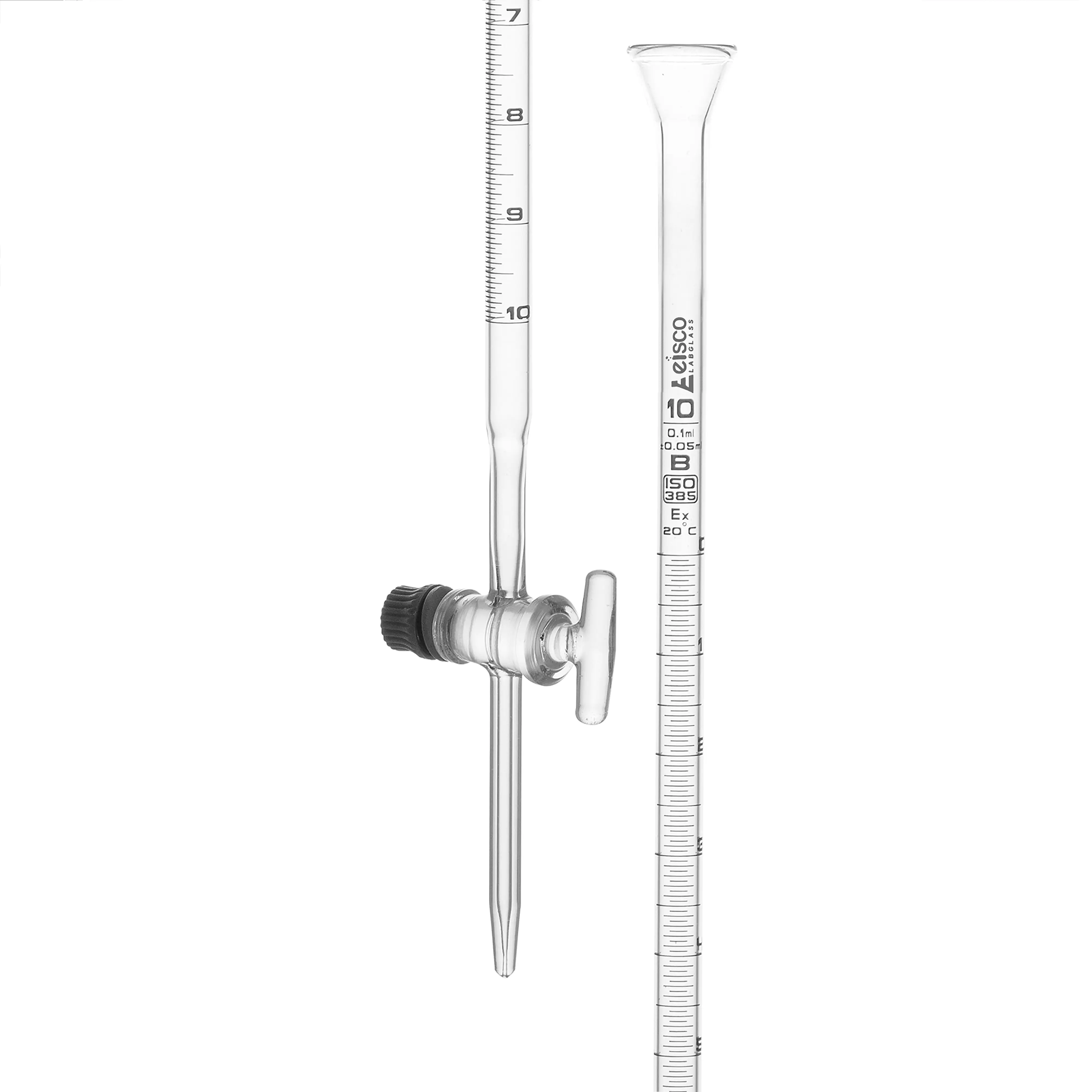 Burettes - Glass Key Capacity 10ml Sub. Div.0.05ml Tolerance ± 0.05ml, class-B, White Graduation