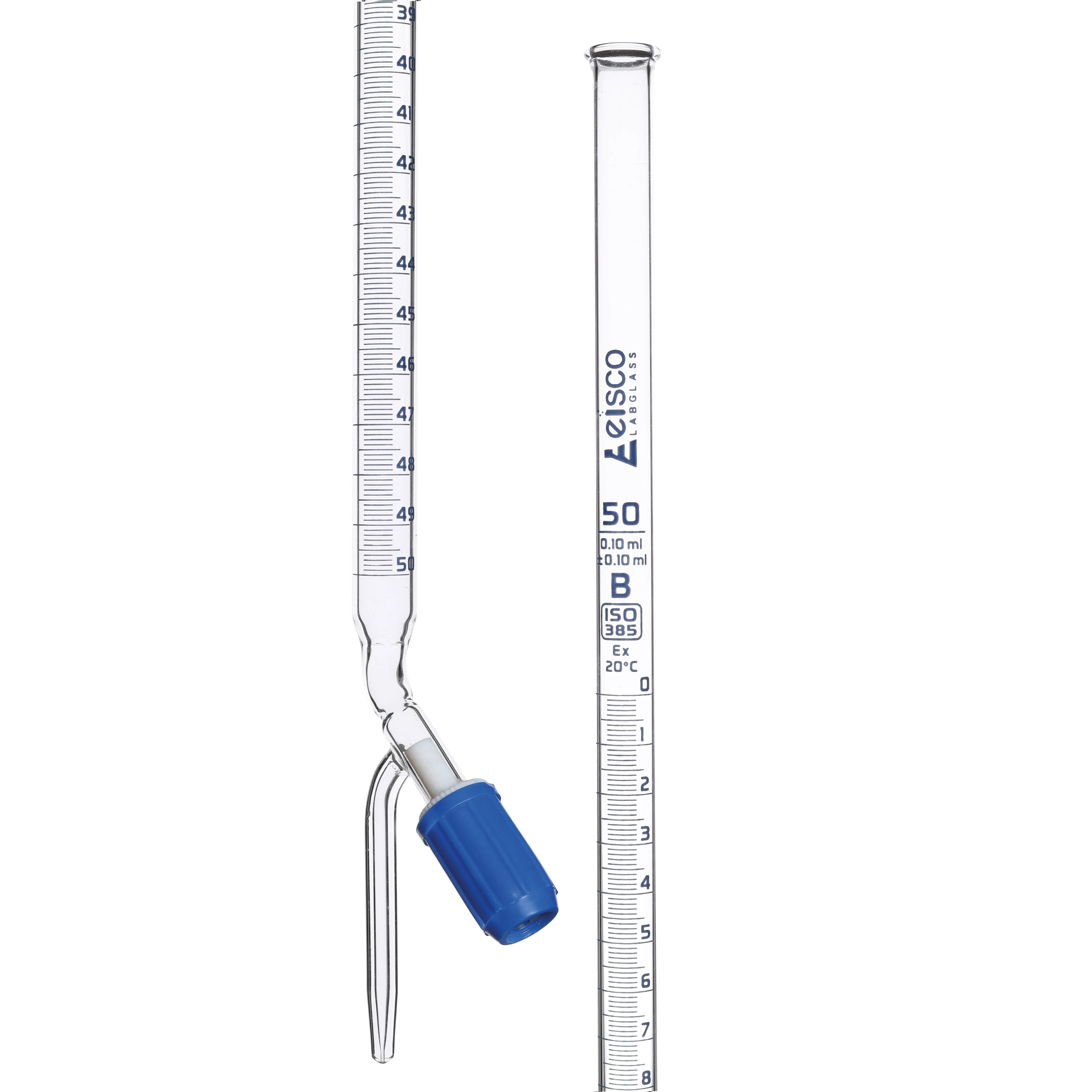 Burettes - PTFE Rotaflow stopcock, capacity 50ml, Sub. Div. 0.10ml Tolerance ± 0.10ml, class 'B', Blue Graduation