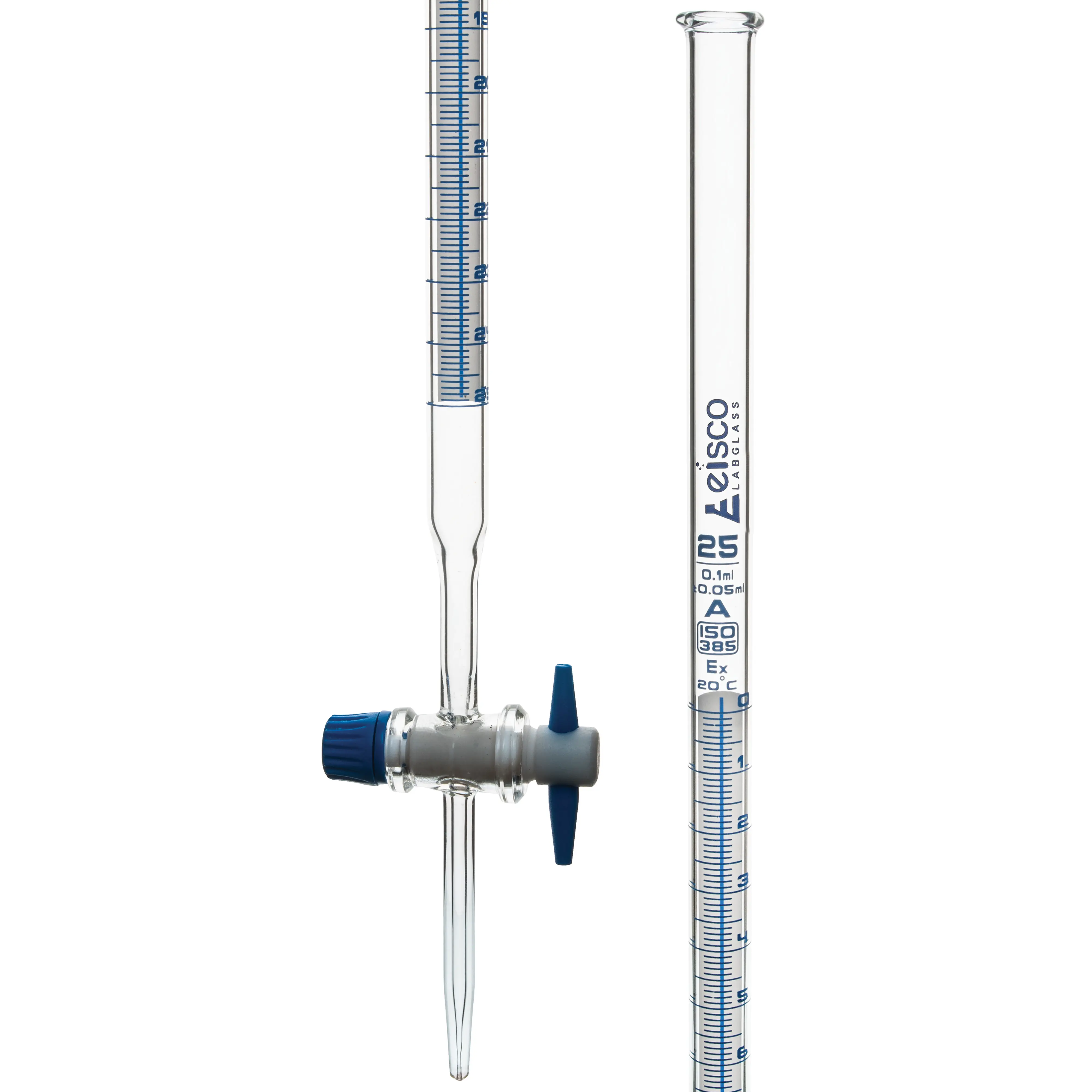Burettes Schellbach-PTFE key stopcock, capacity 25ml, Sub. Div. 0.10ml Tolerance ± 0.05ml, class 'A'