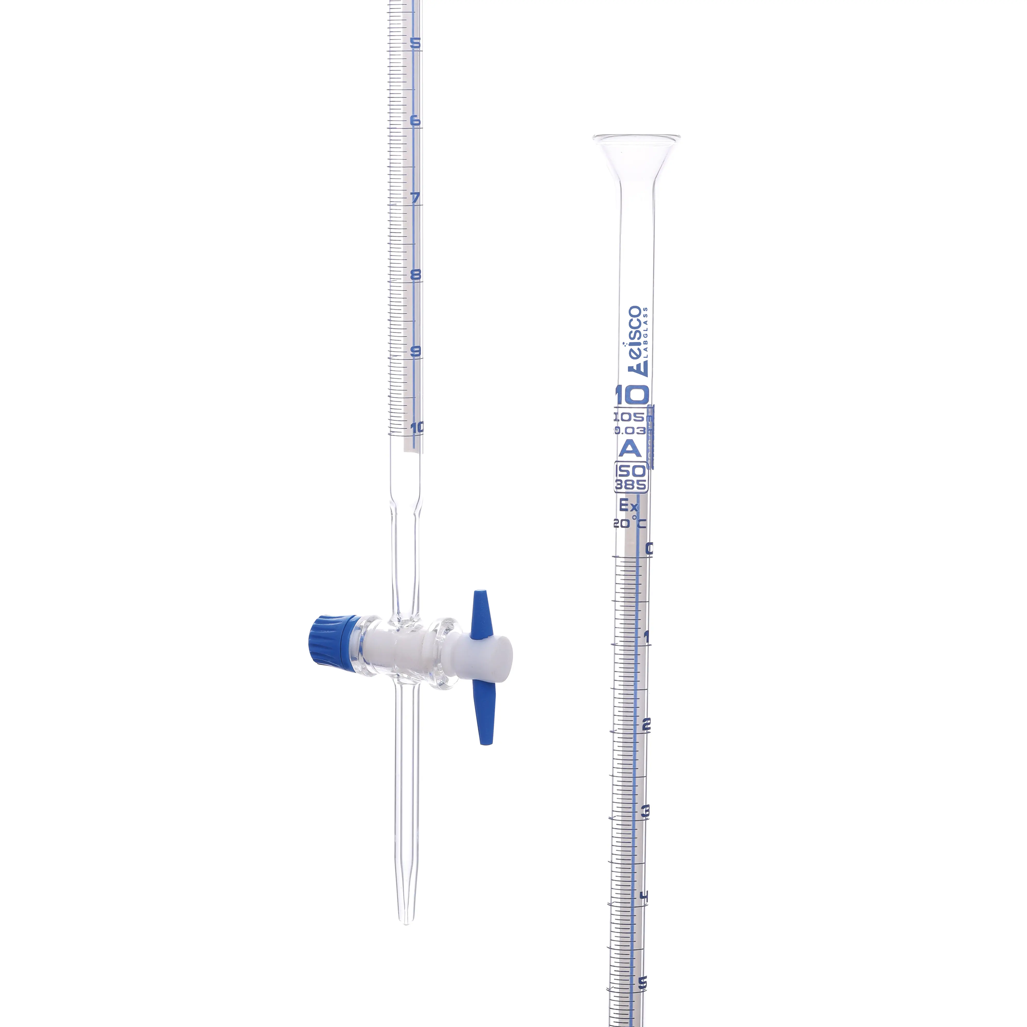 Burettes Schellbach-PTFE key stopcock, capacity 10ml, Sub. Div. 0.05ml Tolerance ± 0.03ml, class 'A'
