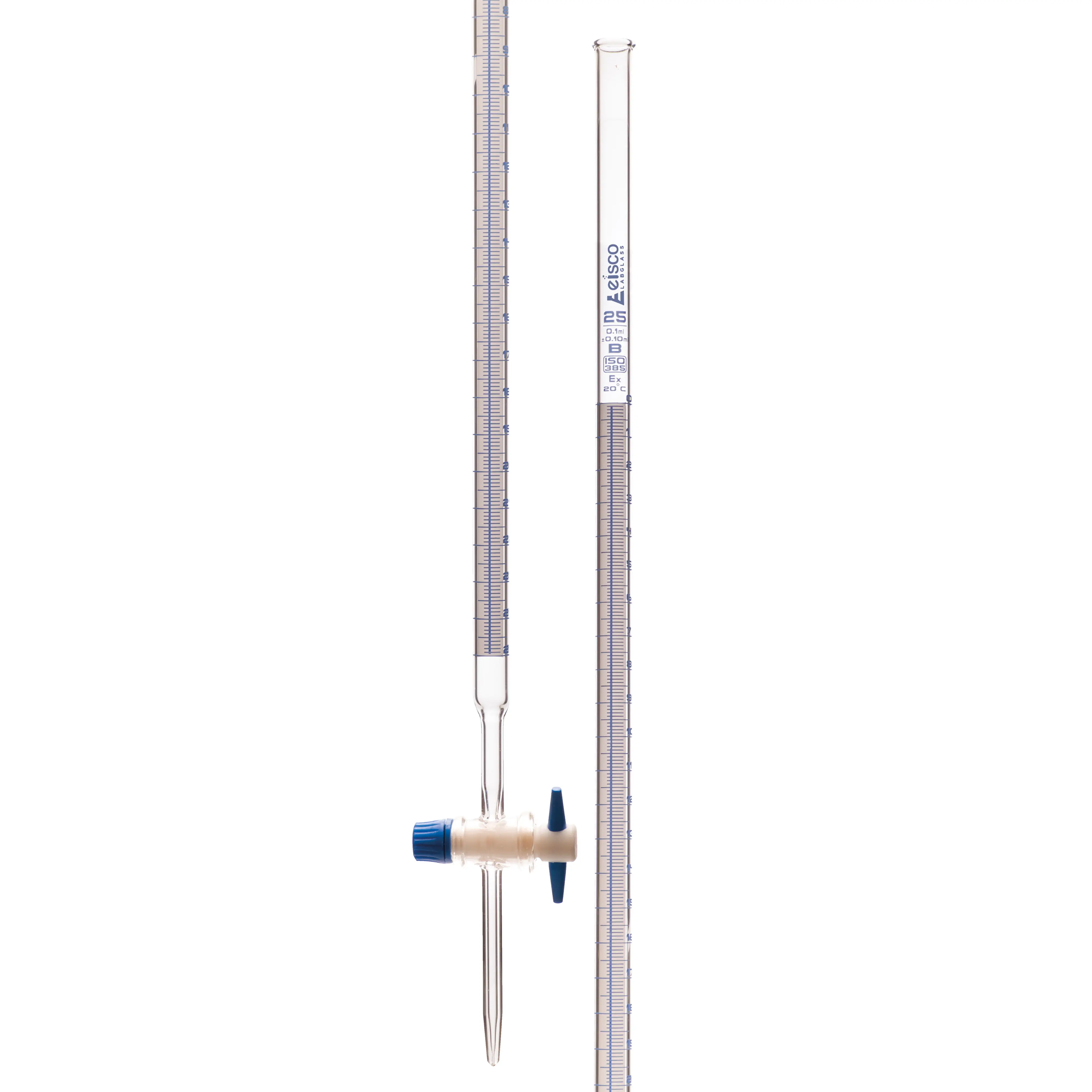 Burettes Schellbach-PTFE key stopcock, capacity 25ml, Sub. Div. 0.10ml Tolerance ± 0.10ml, class 'B'