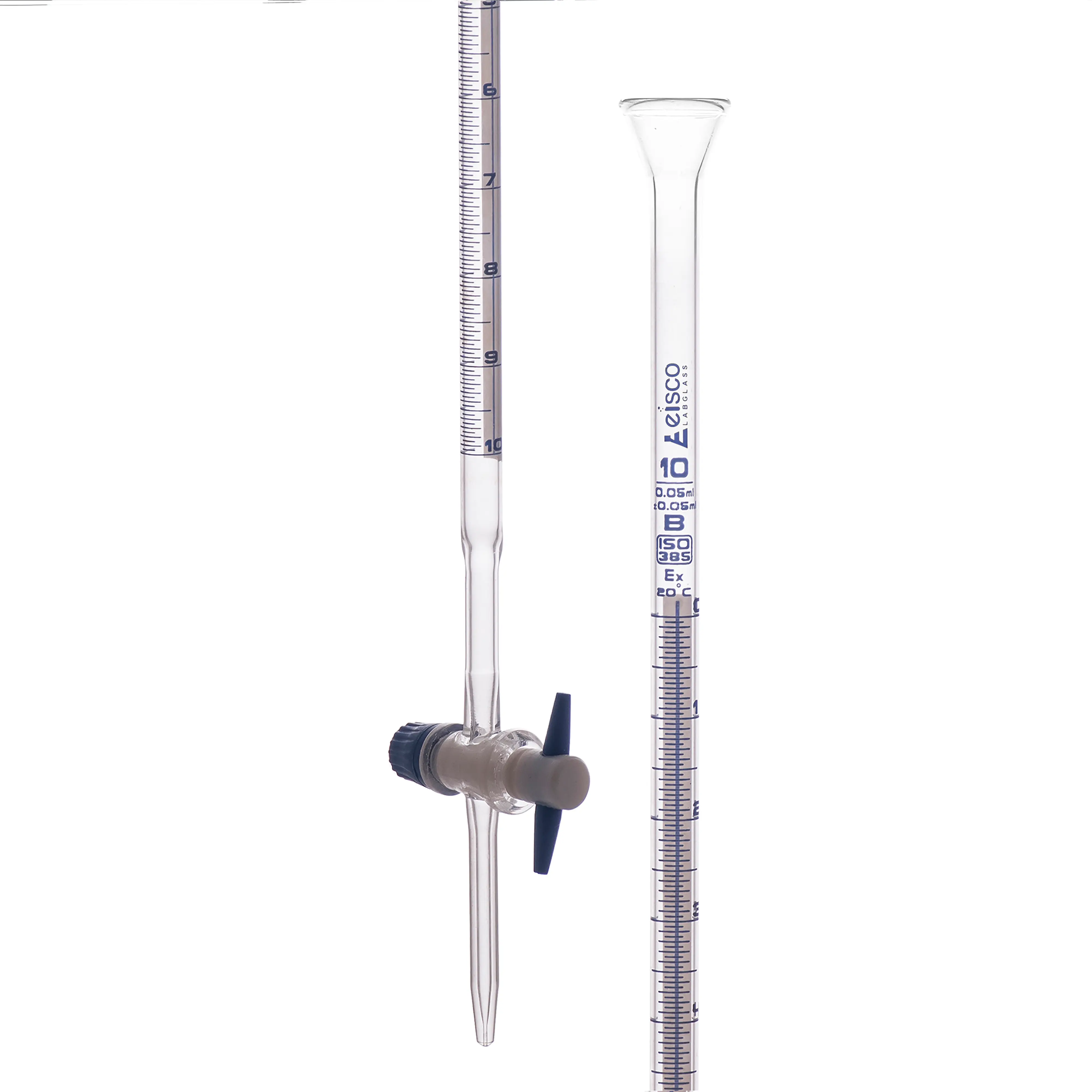 Burettes Schellbach-PTFE key stopcock, capacity 10ml, Sub. Div. 0.05ml Tolerance ± 0.05ml, class 'B'
