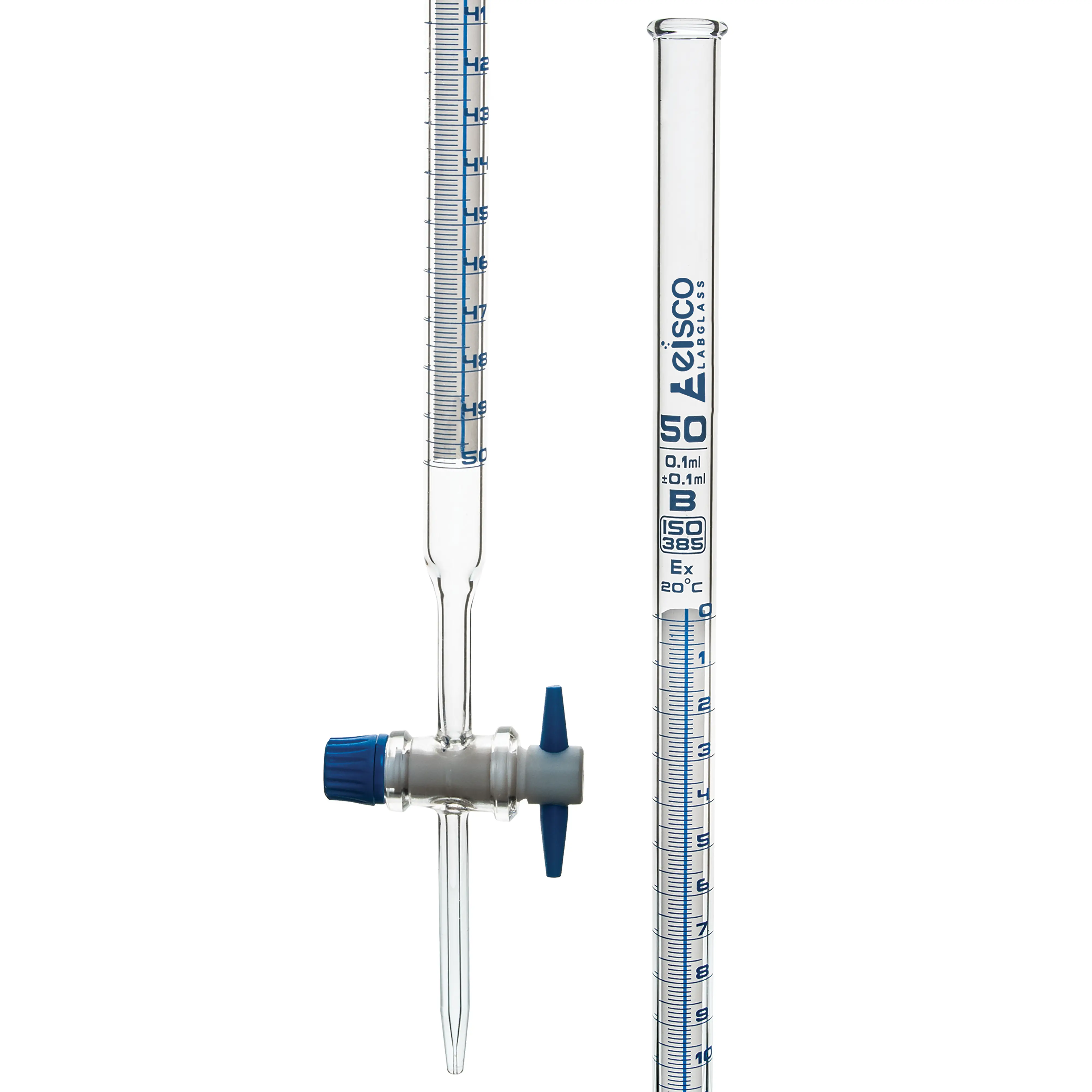 Burettes Schellbach-PTFE key stopcock, capacity 50ml, Sub. Div. 0.10ml Tolerance ± 0.10ml, class 'B'