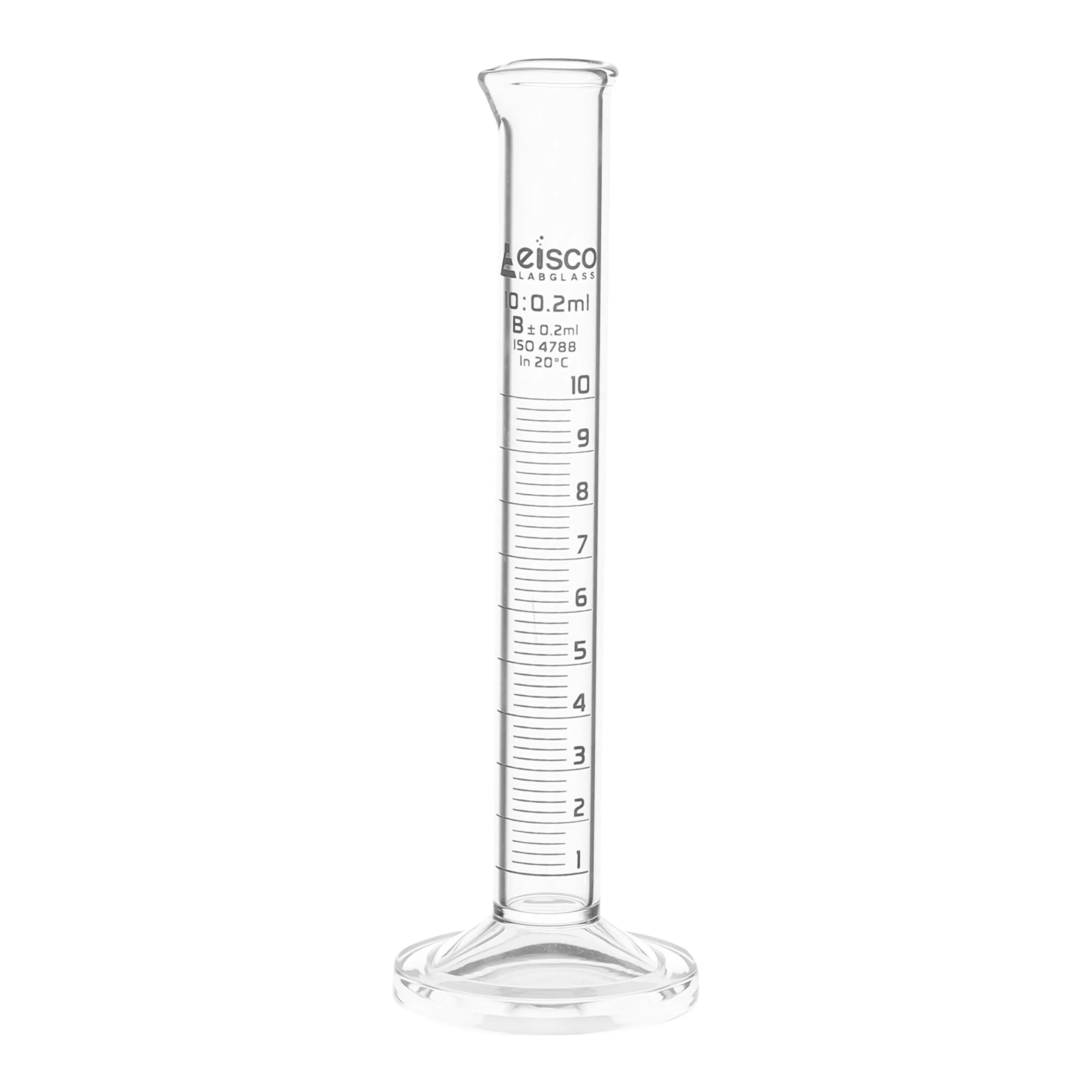 Cylinder Measuring Graduated, cap. 25ml., class 'B', round base with spout, borosilicate glass, White Graduation