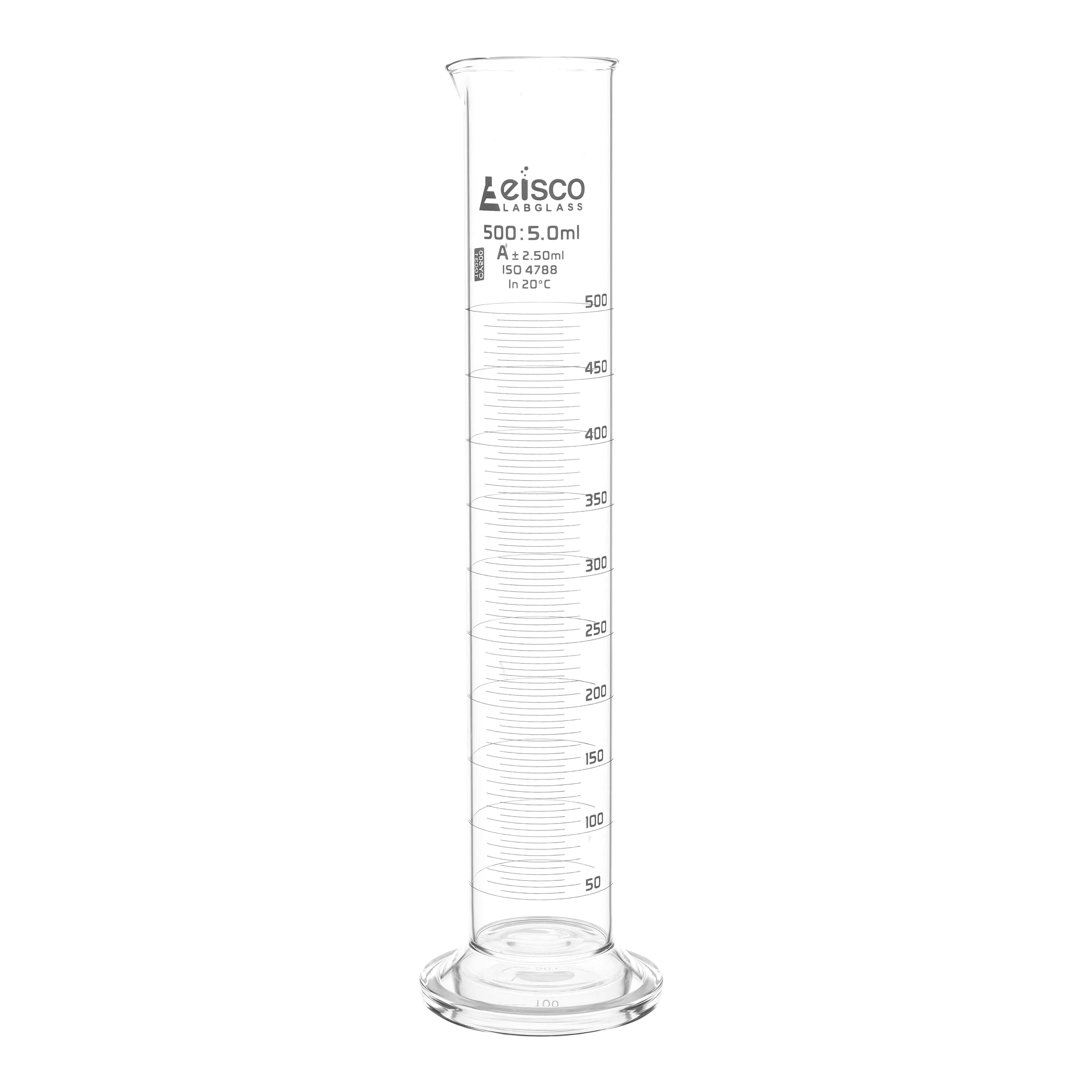 Cylinder Measuring Graduated, cap. 1000ml., class 'A', round base with spout, borosilicate glass, White Graduation