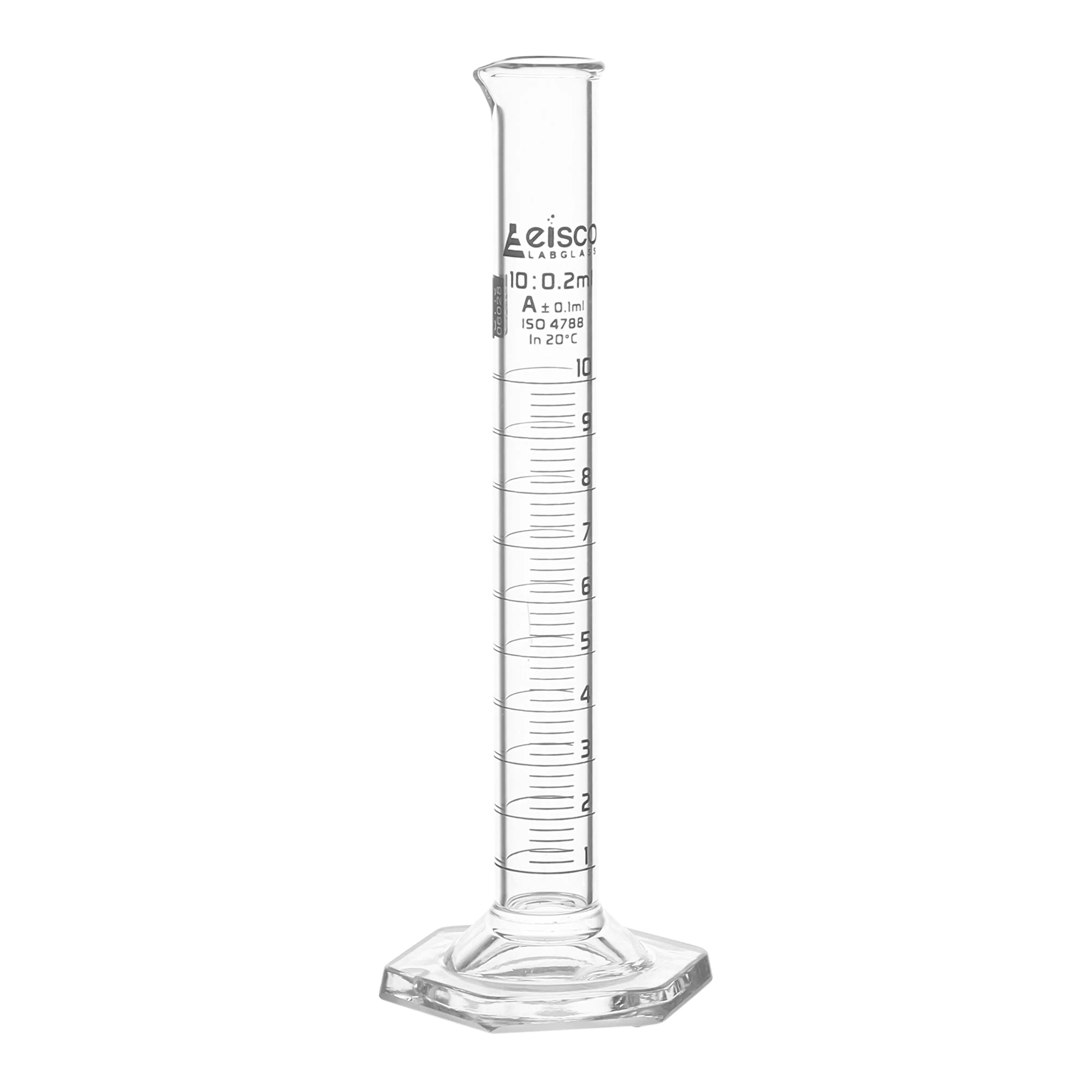 Cylinder Measuring Graduated, cap. 5ml., class 'A', Hex. base with spout, borosilicate glass, White Graduation