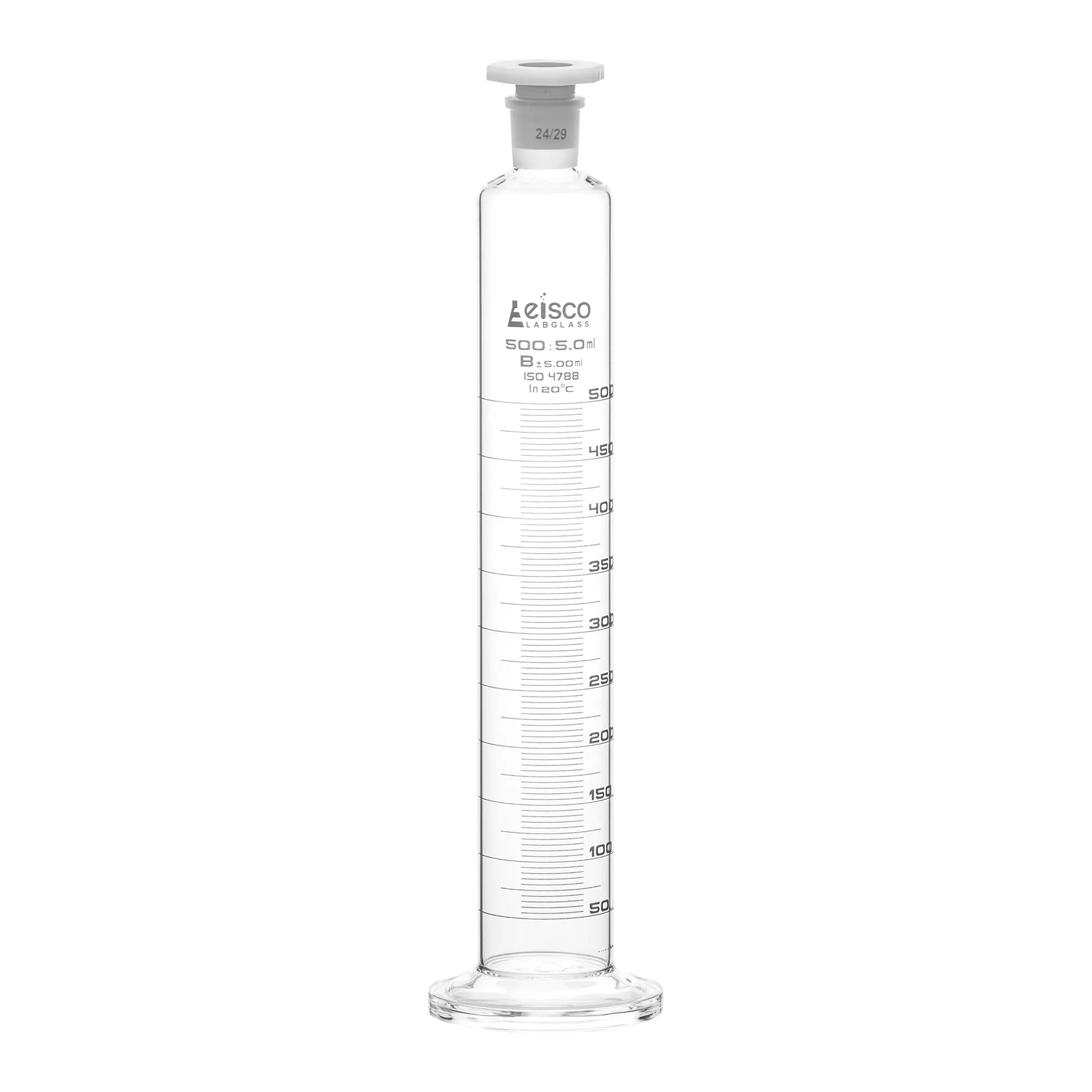 Cylinder Measuring Graduated, cap. 1000ml., class 'B', glass round base, complete with interchangeable polypropylene stopper, borosilicate glass, White Graduation