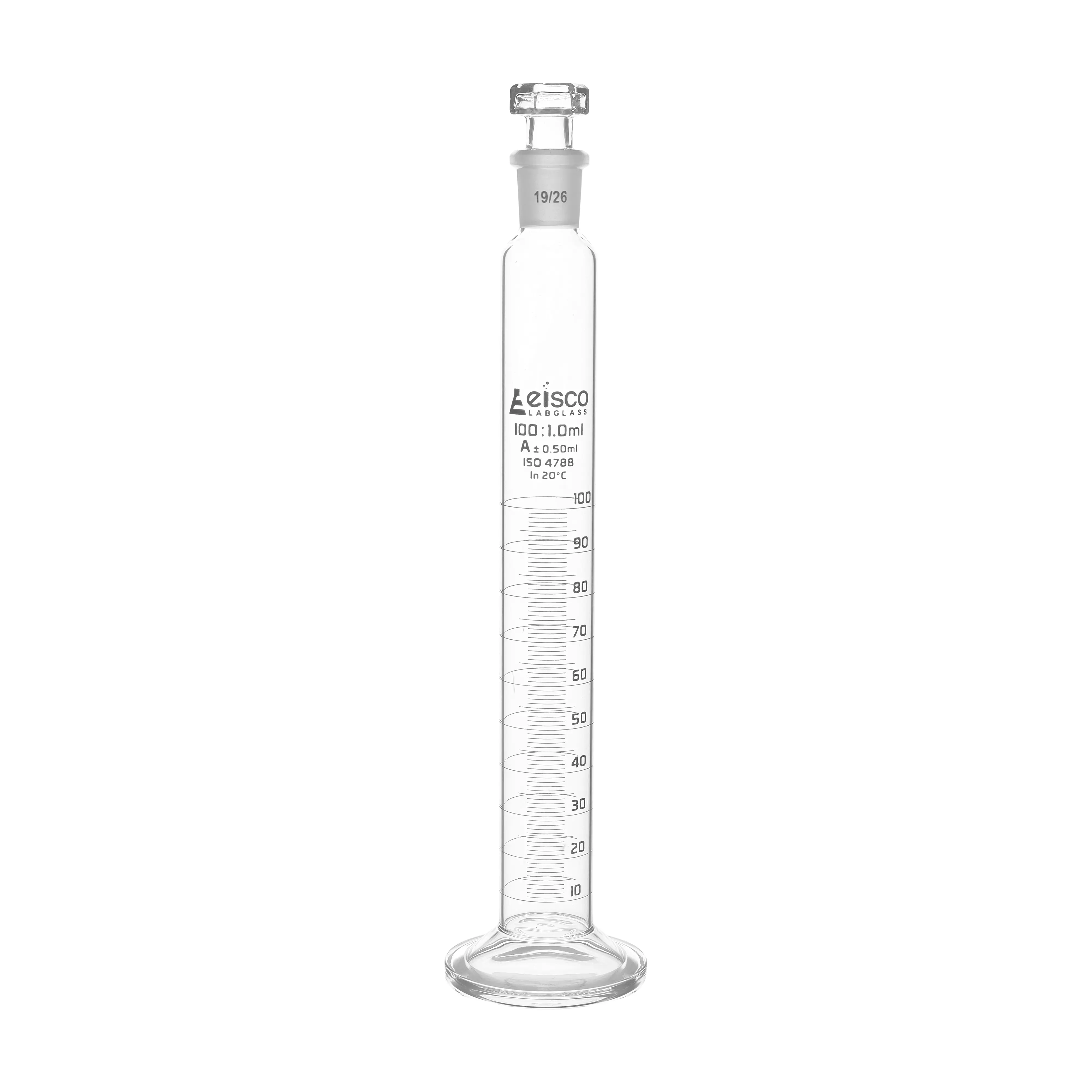 Cylinder Measuring Graduated, cap. 1000ml., class 'A', glass round base, complete with interchangeable polypropylene stopper, borosilicate glass, White Graduation
