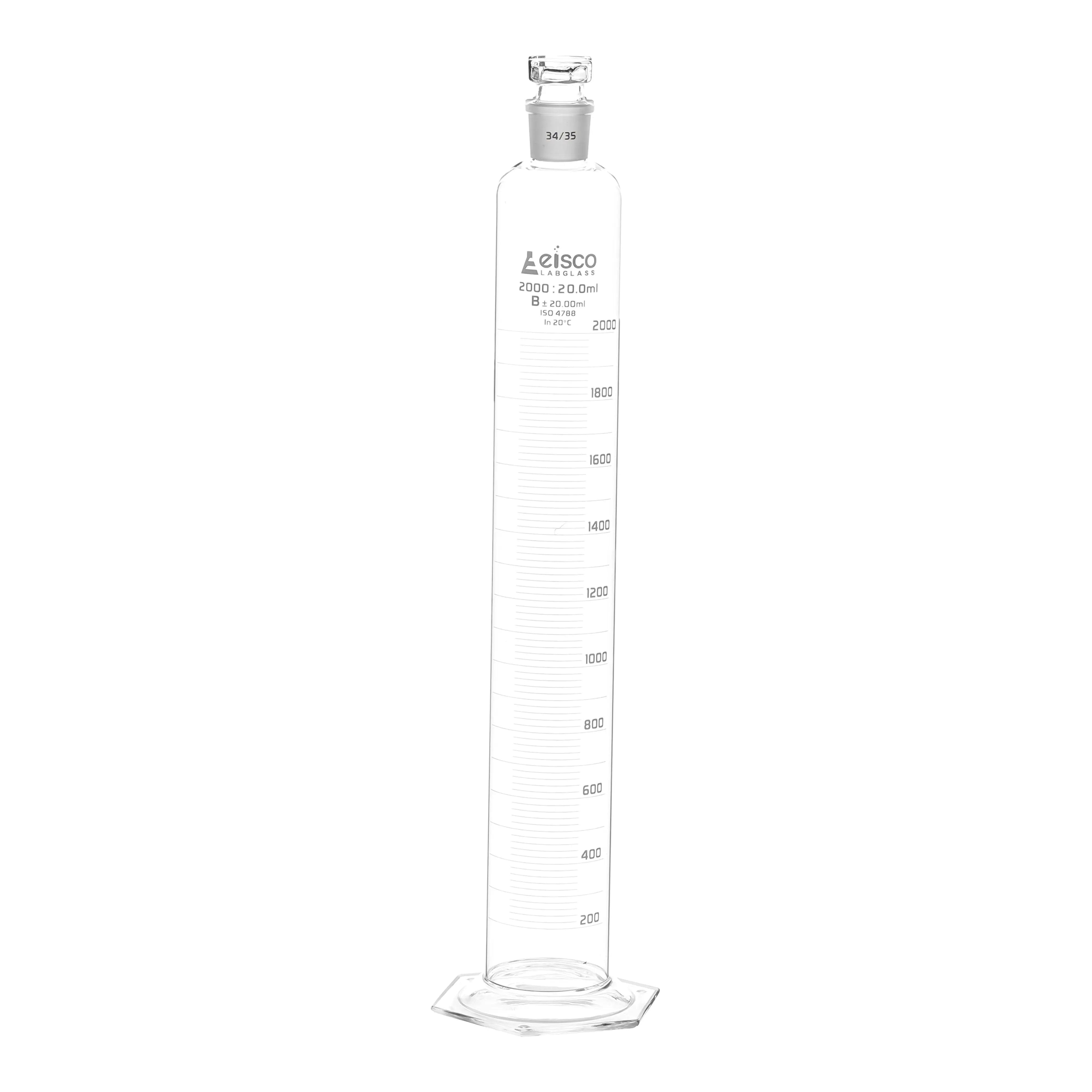 Cylinder Measuring Graduated, cap. 1000ml., class 'B', glass hex. base, complete with interchangeable polypropylene stopper, borosilicate glass, Blue Graduation