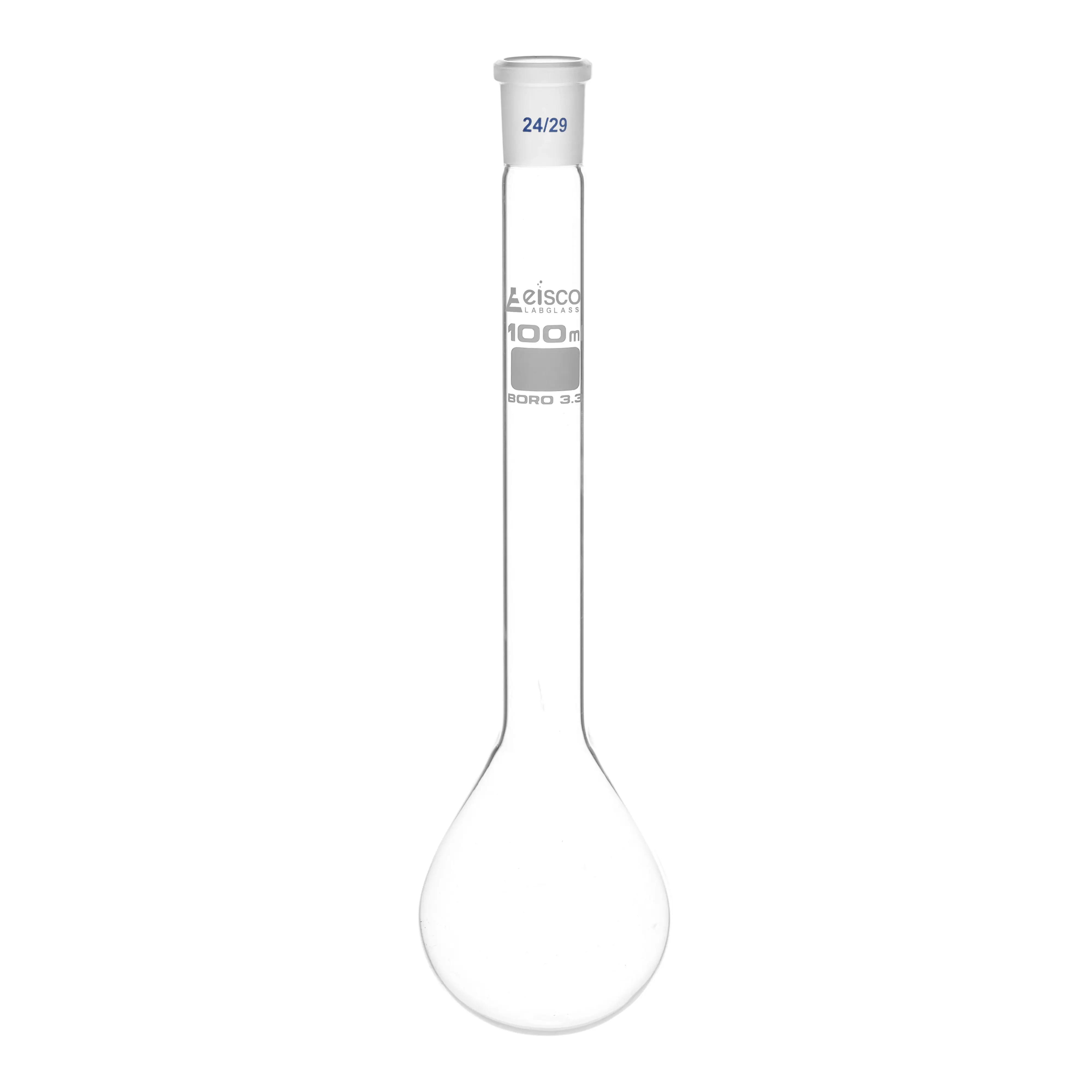 Kjeldahl Flask, 100ml - Borosilicate Glass - Glass Stopper, 24/29 Socket Size - Long Neck, Round Bottom - Eisco Labs