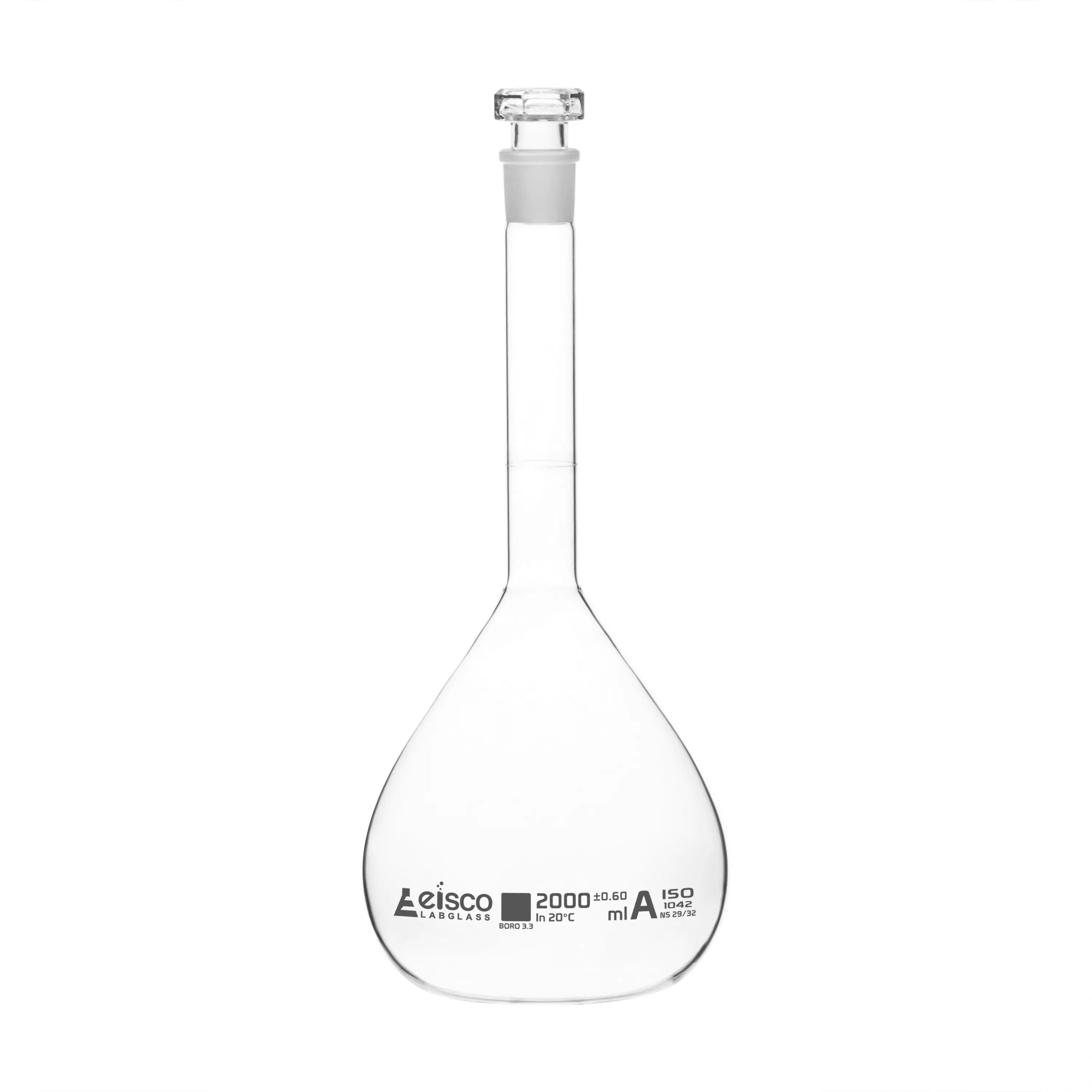 Flasks Volumetric with Hollow Stopper Class - A, cap. 20ml, Hex. Hollow Stopper, borosilicate glass, White Printing