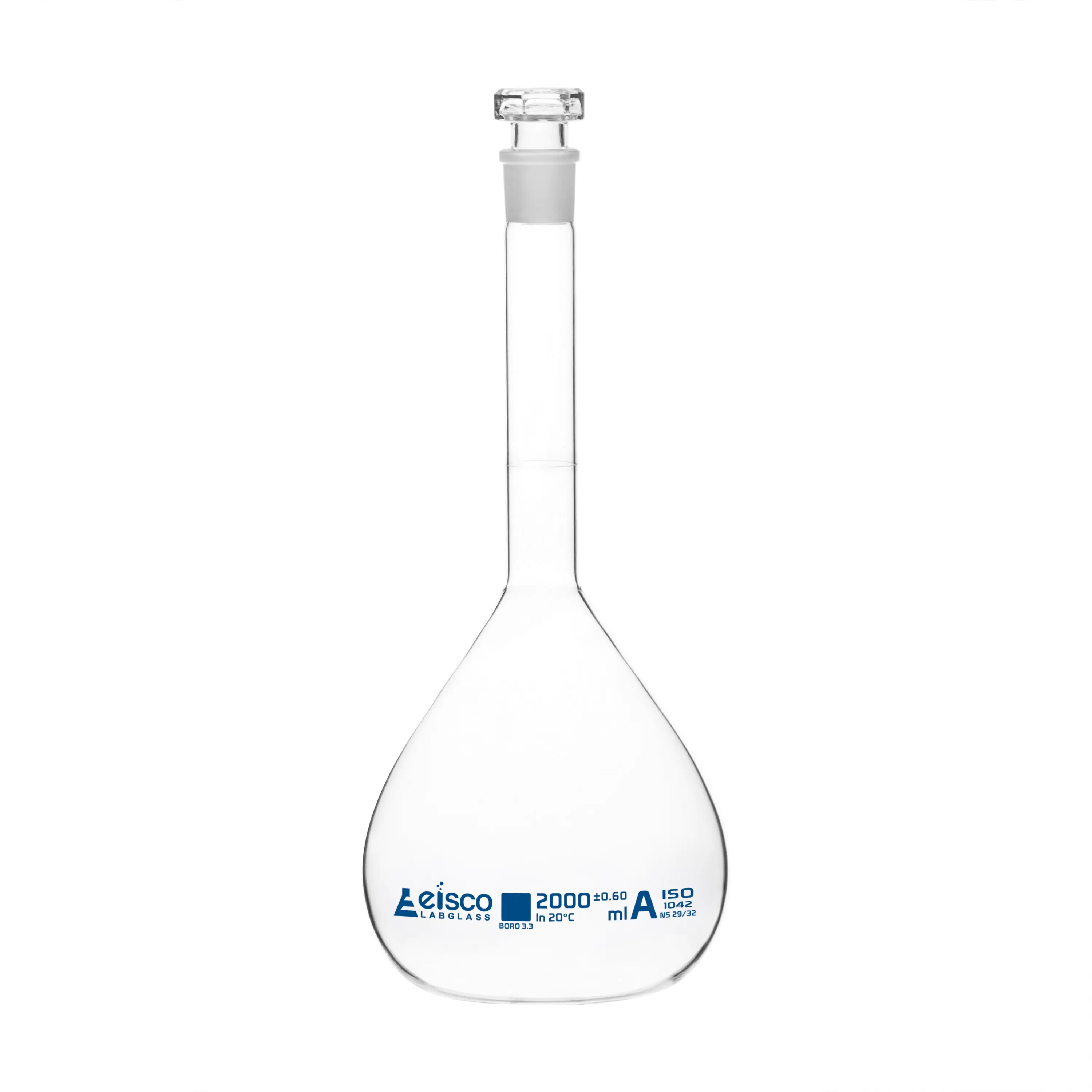 Flasks Volumetric with Hollow Stopper Class - A, cap. 1000ml, Hex. Hollow Stopper, borosilicate glass, Blue Printing