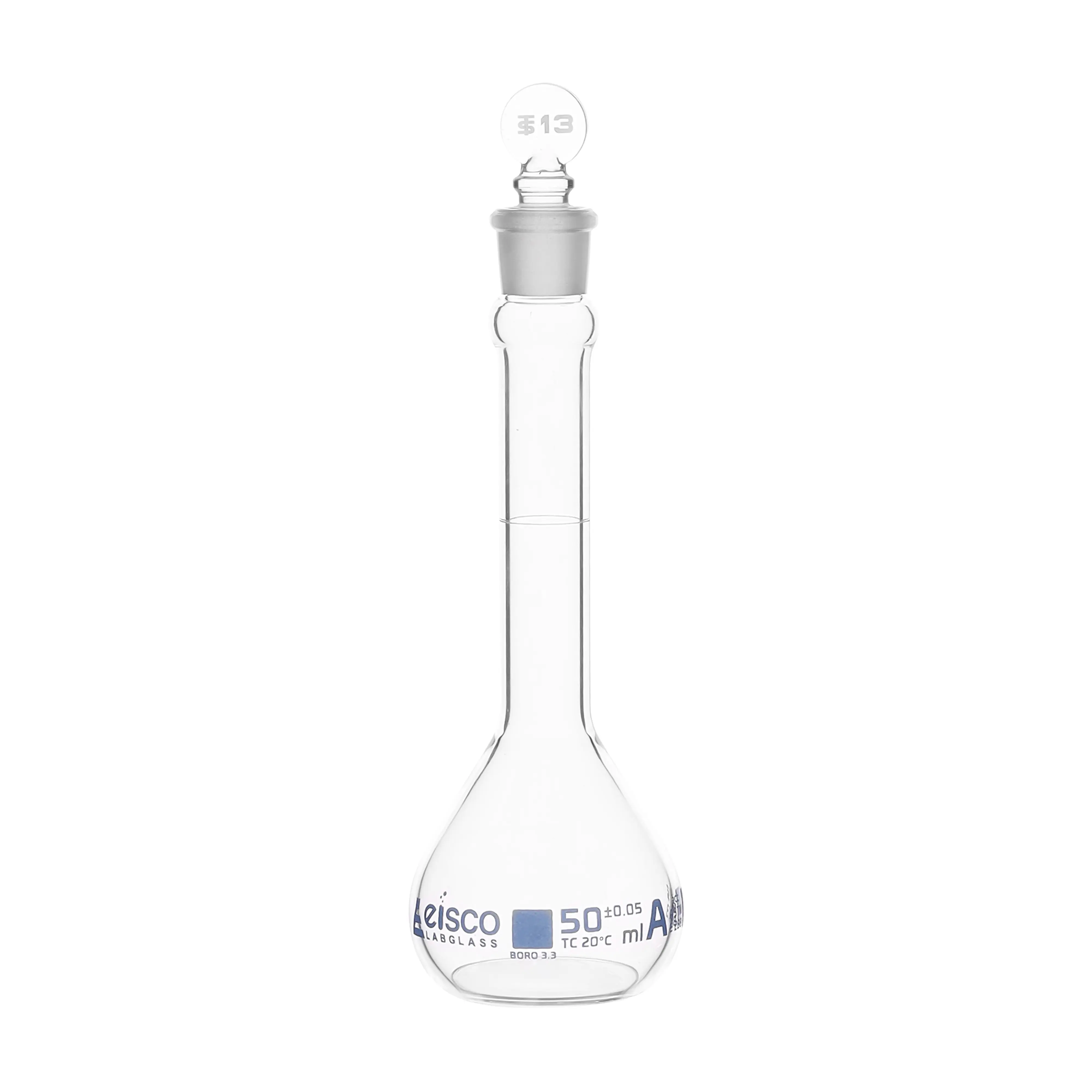 Flask Volumetric With Solid Glass Stopper ASTM-E288 STD Class A 500 ml Stopper no 19, White Printing