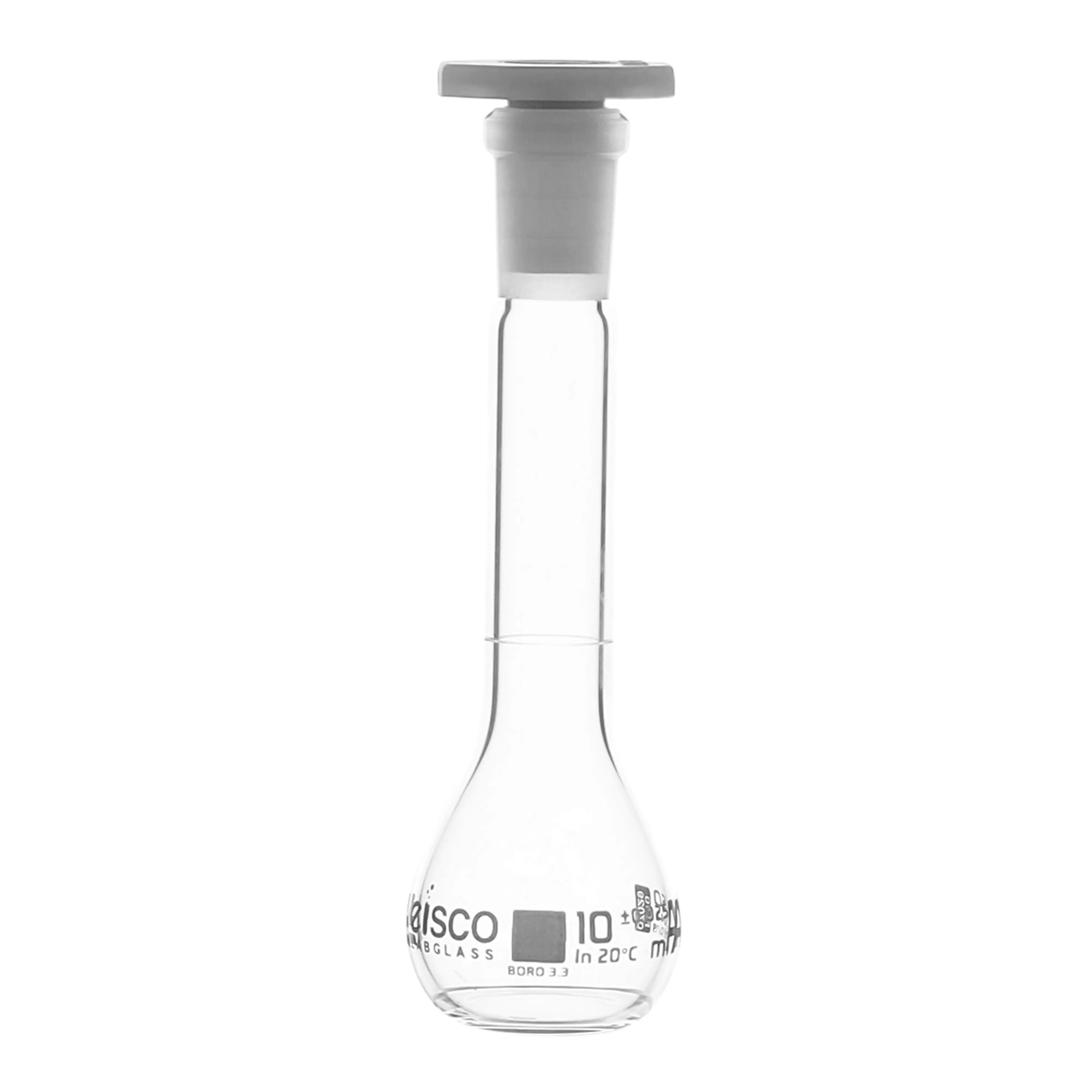 Flask Volumetric class 'A', cap. 10ml, socket size 10/19, borosilicate glass, White Printing