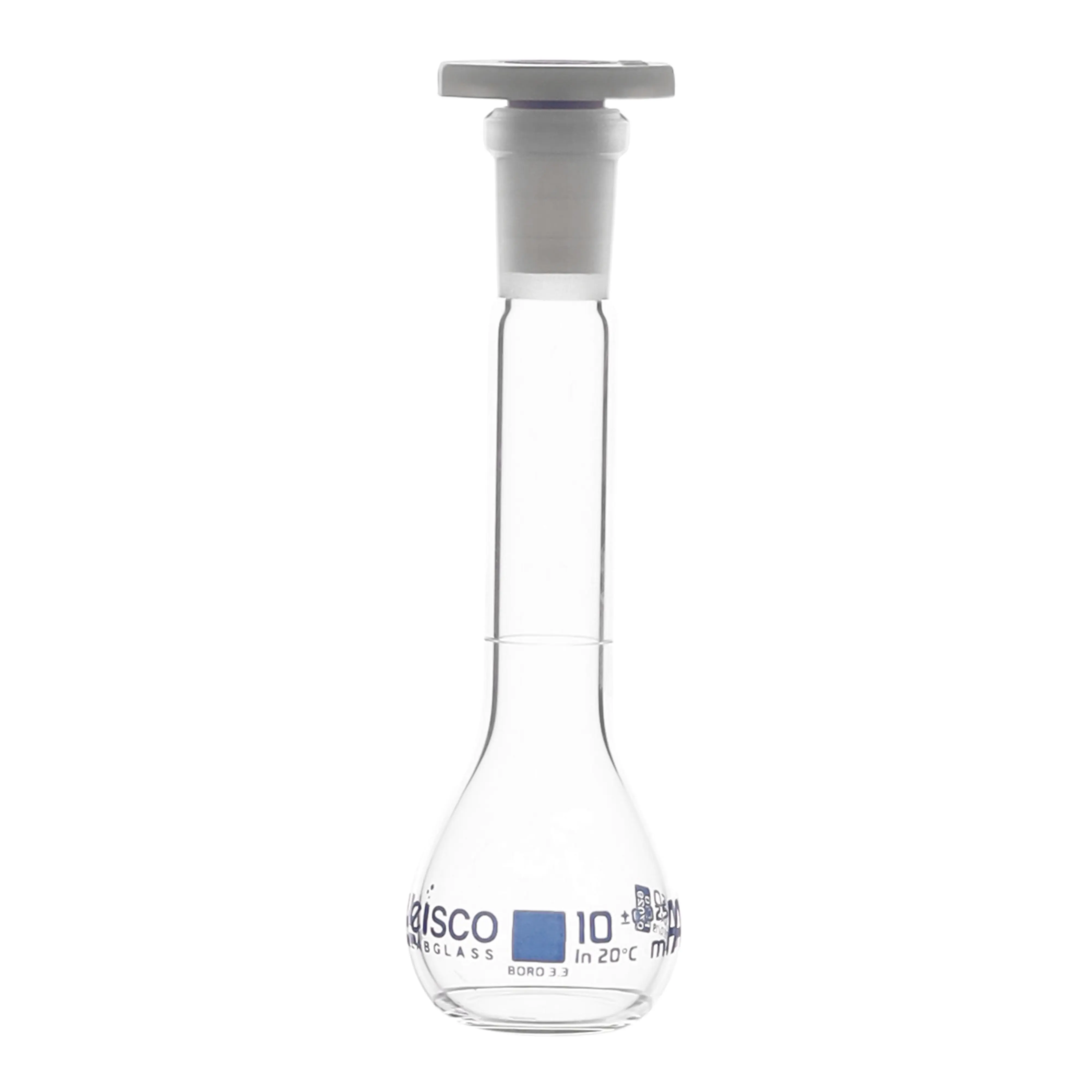 Flask Volumetric class 'A', cap. 10ml, socket size 10/19, borosilicate glass, Blue Printing