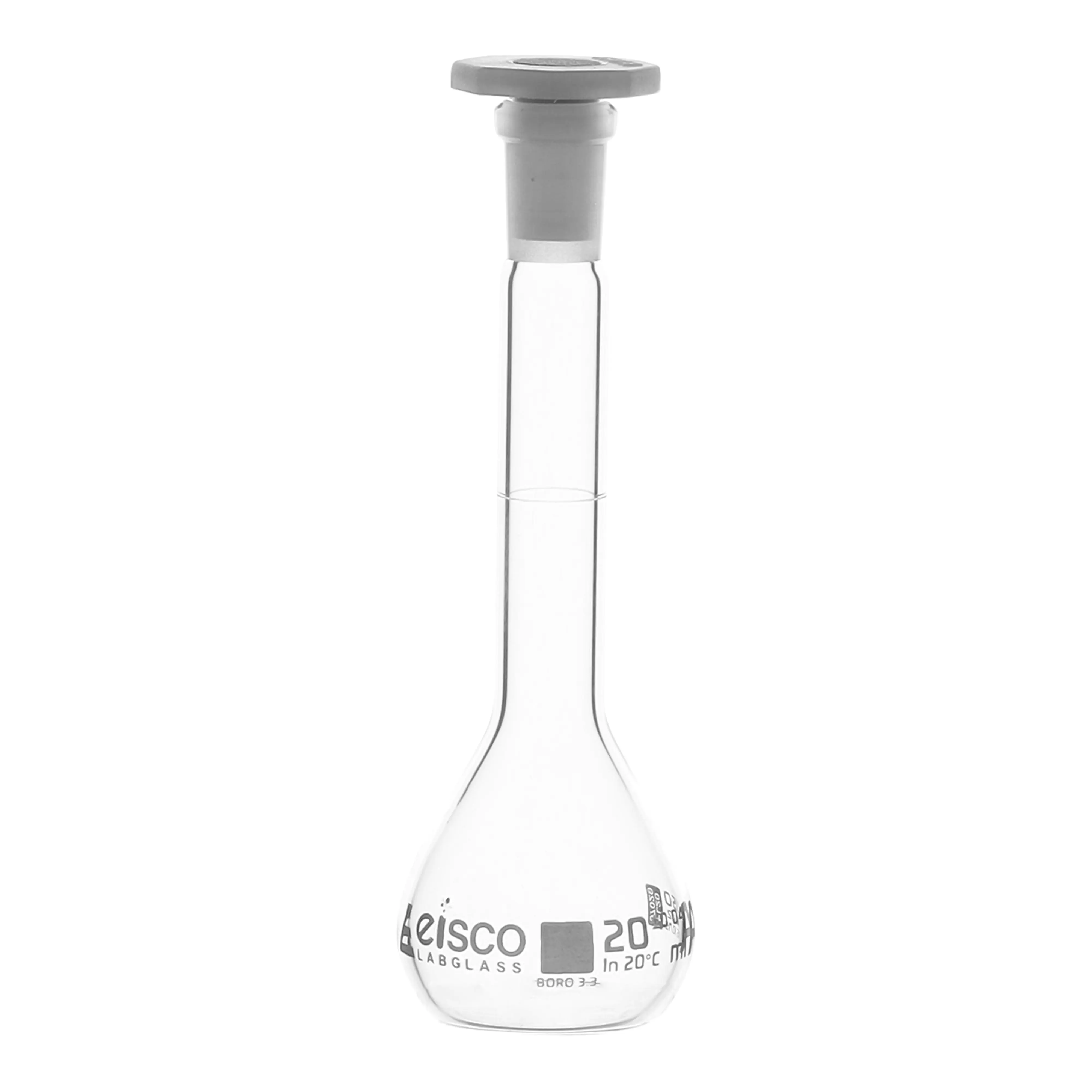 Flask Volumetric class 'A', cap. 20ml, socket size 10/19, borosilicate glass, White Printing
