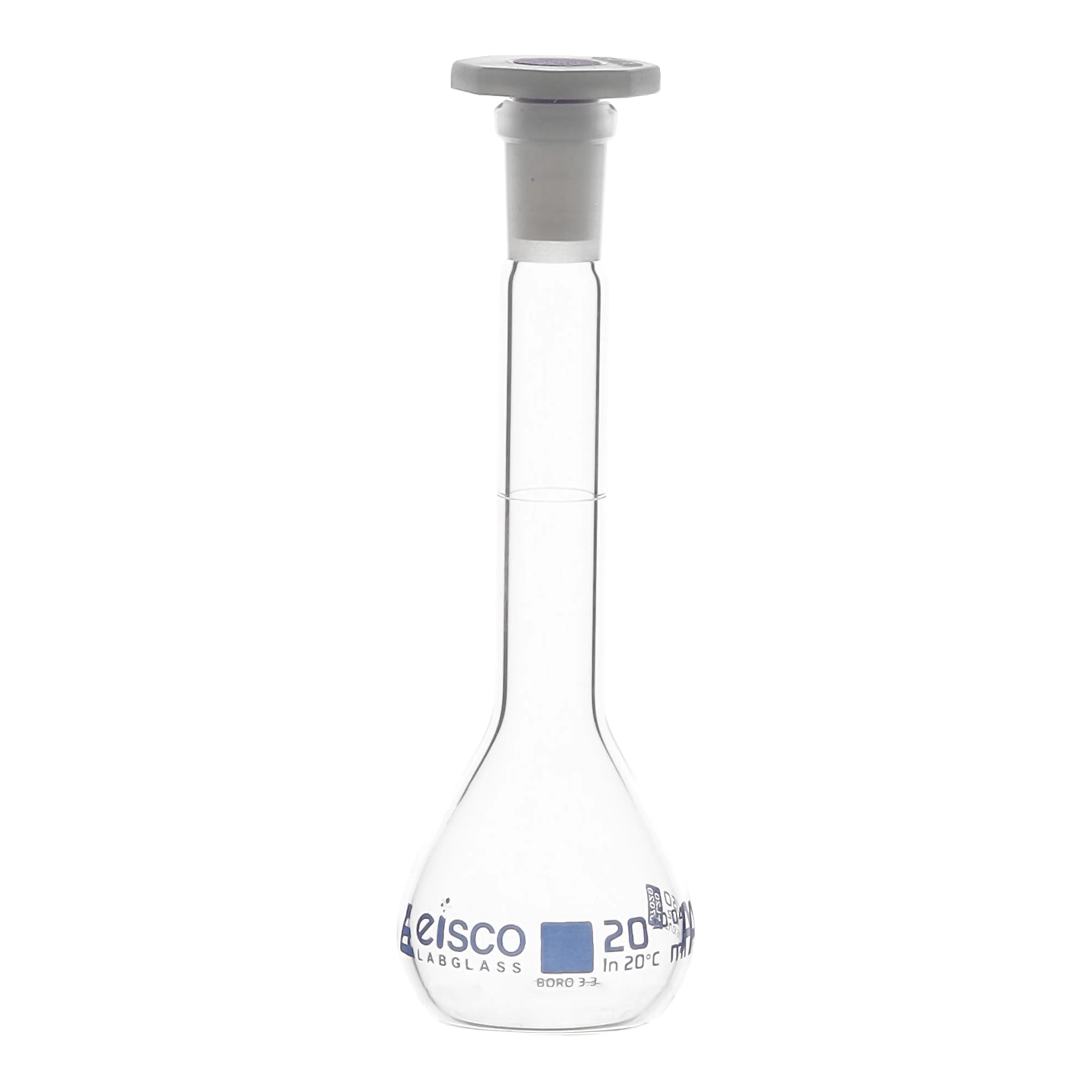 Flask Volumetric class 'A', cap. 20ml, socket size 10/19, borosilicate glass, Blue Printing