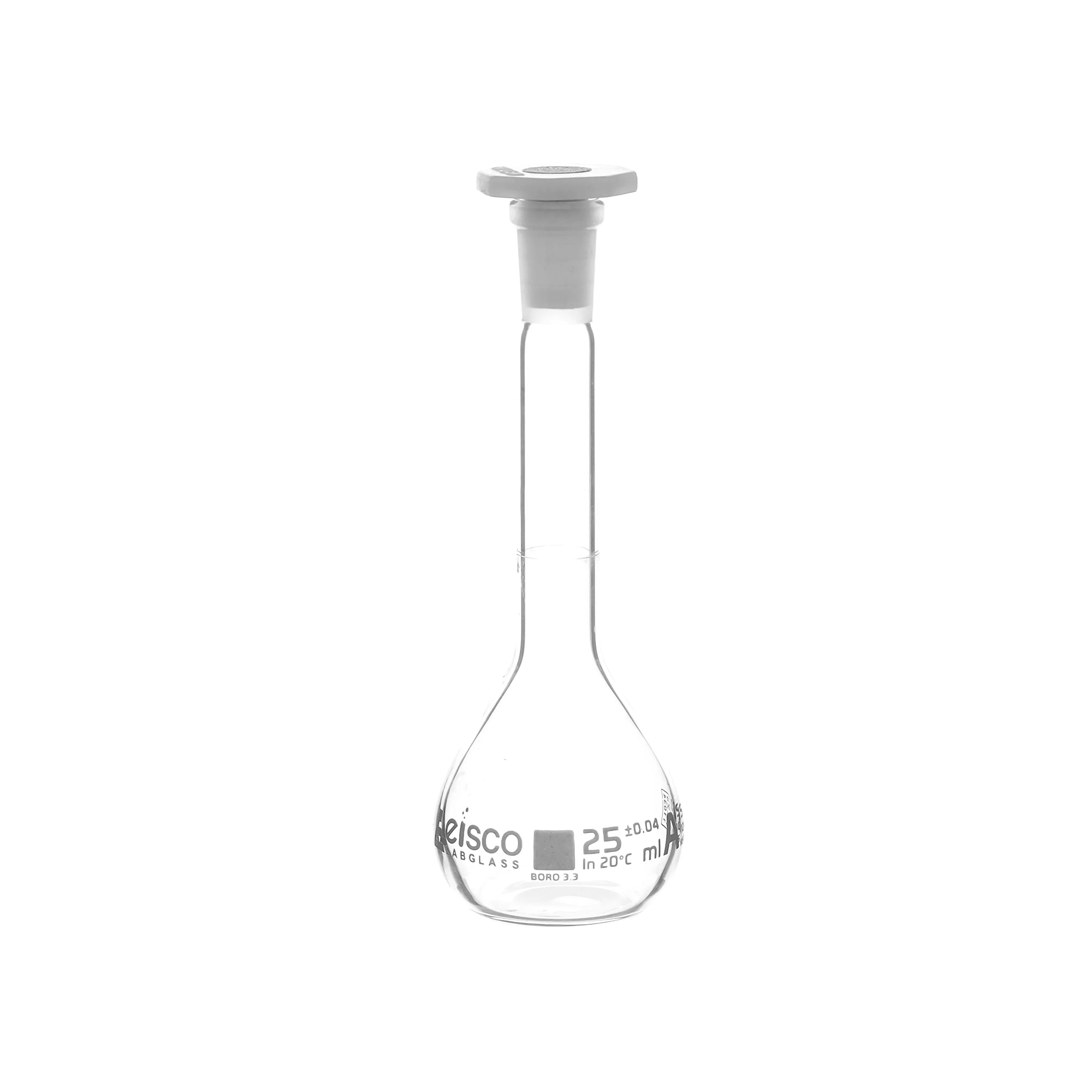 Flask Volumetric class 'A', cap. 25ml, socket size 10/19, borosilicate glass, White Printing