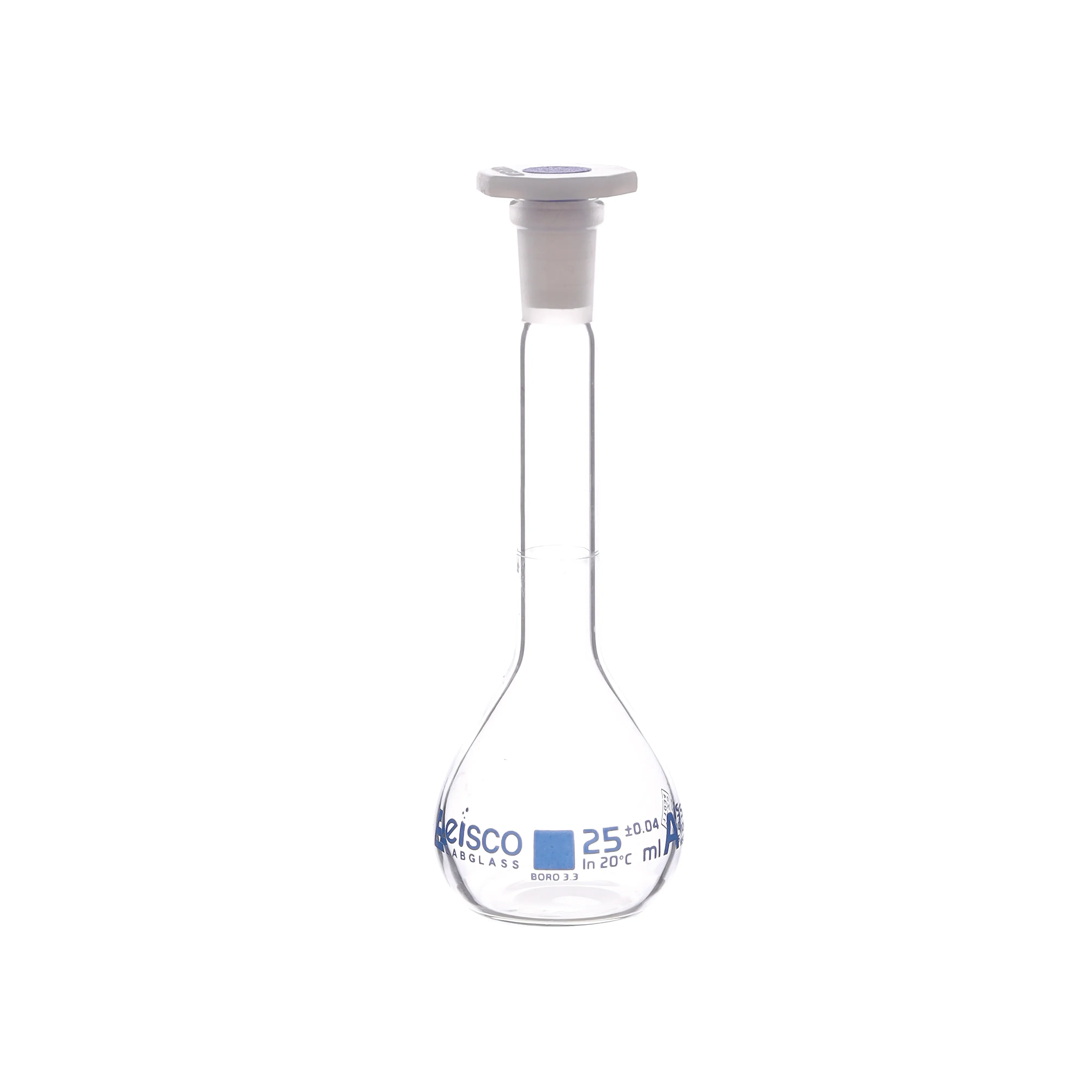 Flask Volumetric class 'A', cap. 25ml, socket size 10/19, borosilicate glass, Blue Printing