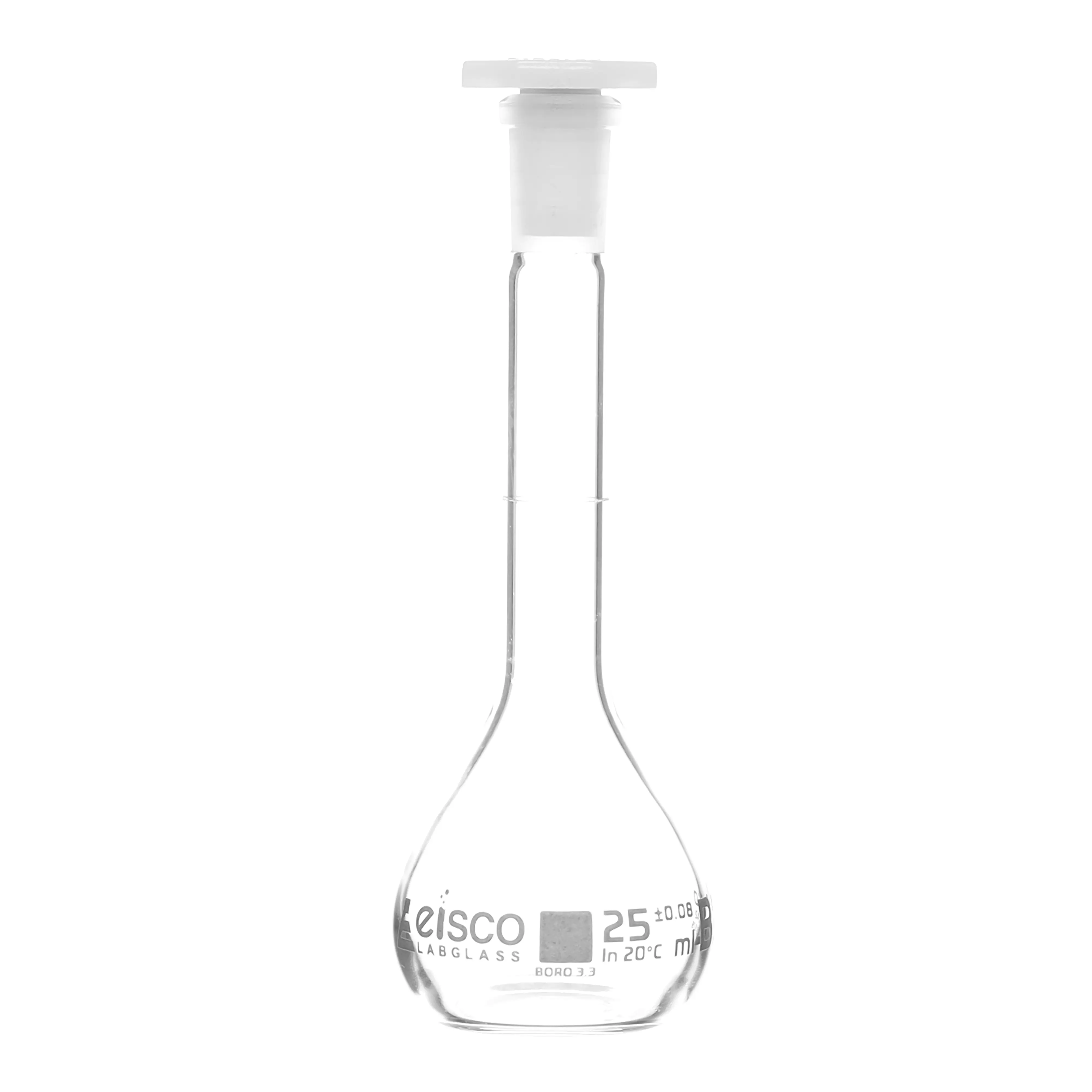 Flask Volumetric class 'B', cap. 25ml, socket size 10/19, borosilicate glass, White Printing