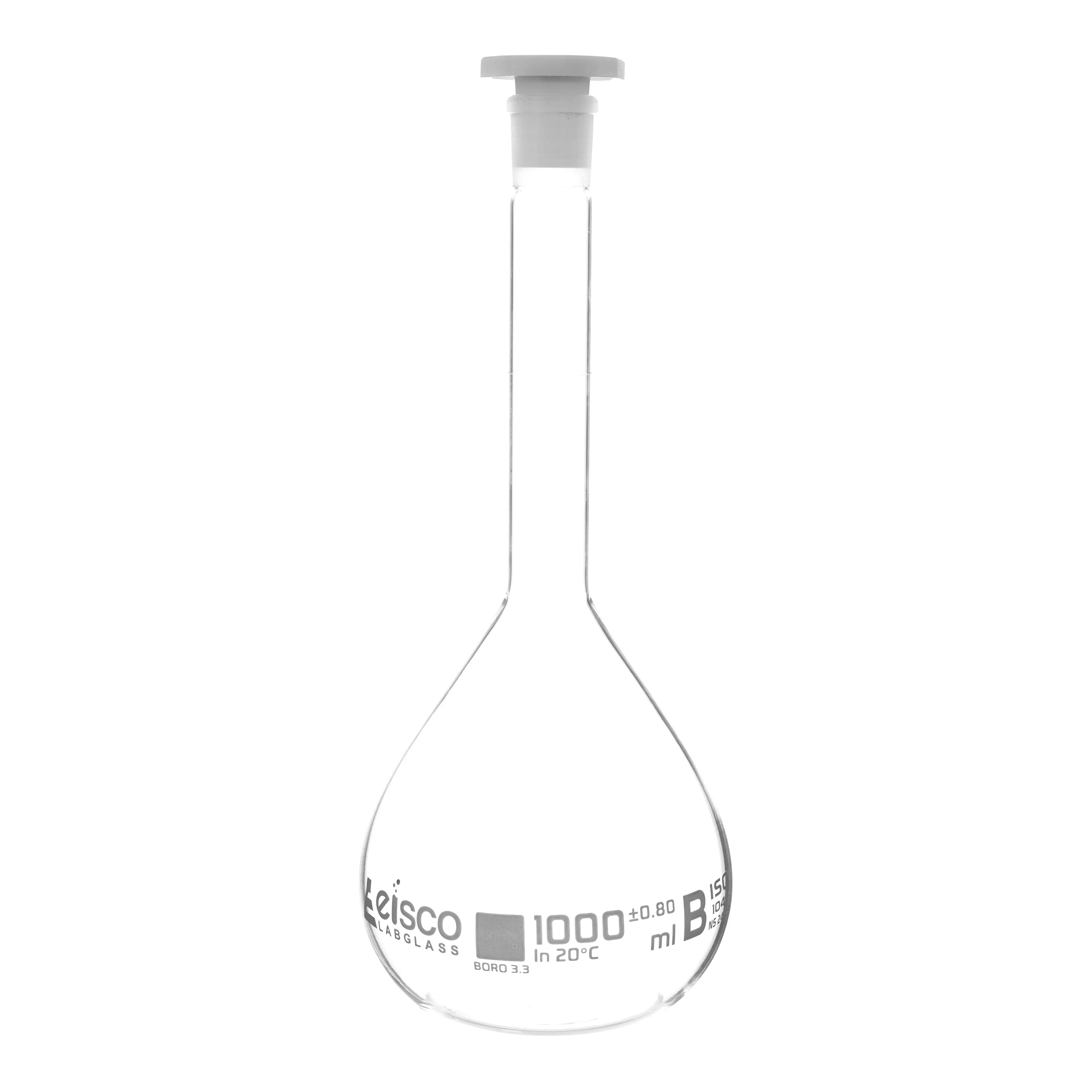 Flask Volumetric class 'B', cap. 1000ml, socket size 24/29, borosilicate glass, White Printing