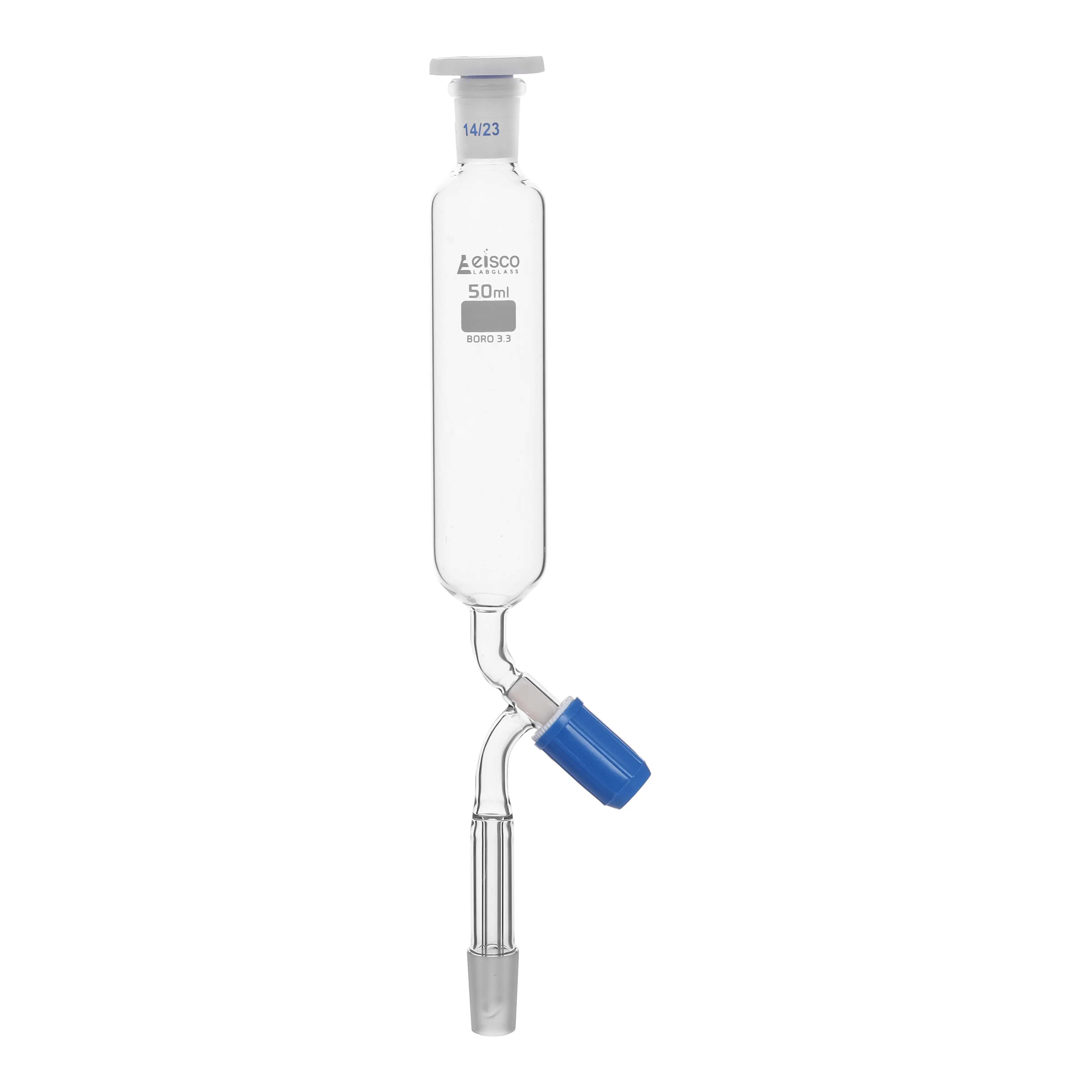 Funnel Dropping - Cylindrical, cap. 100ml, socket size 29/32, borosilicate glass, Un-graduated cylindrical with Rotaflow stopcock & interchangeable plastic stopper