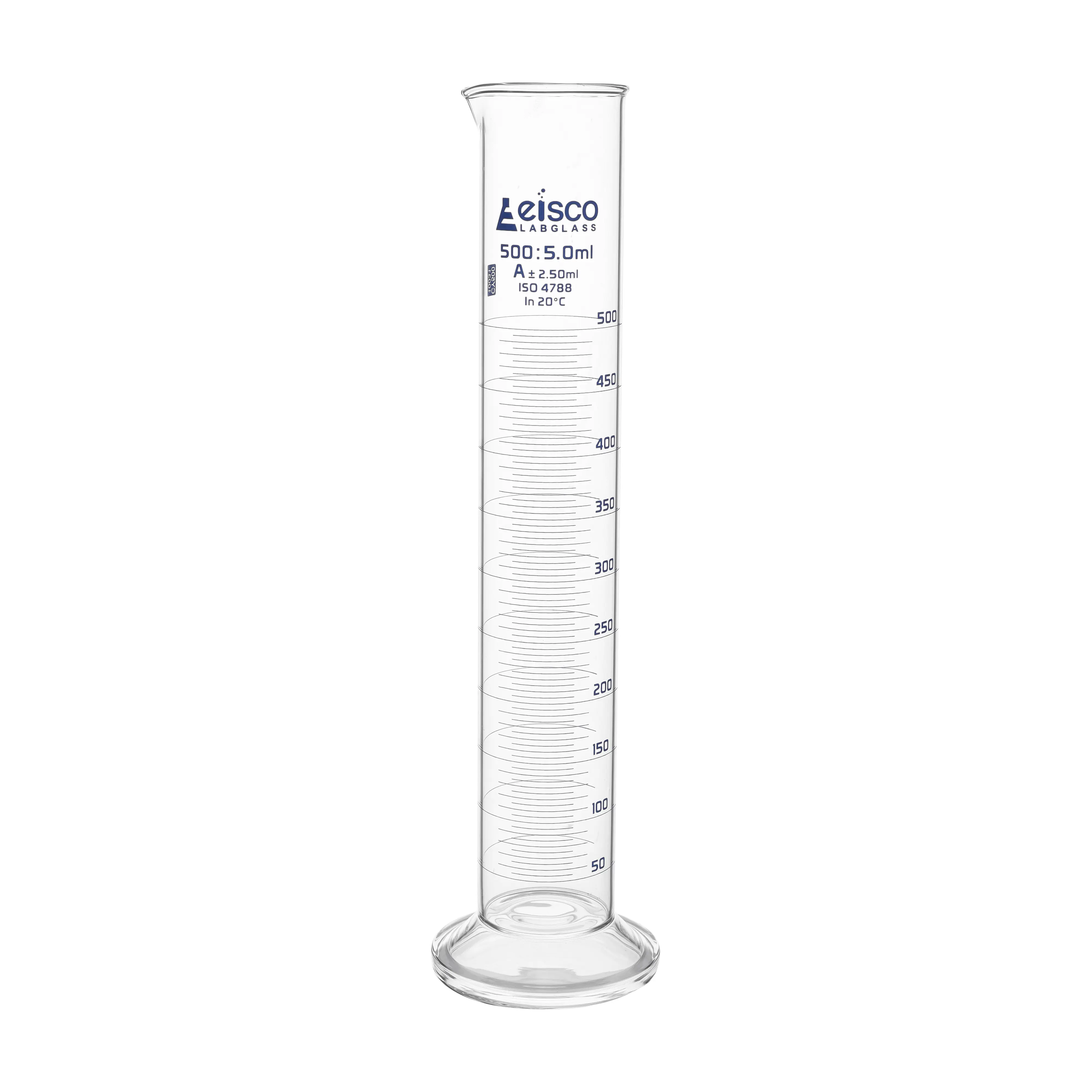 Cylinder Measuring Graduated, cap. 2000ml., class 'A', round base & individual wok certificate with spout, borosilicate glass, Blue Graduation