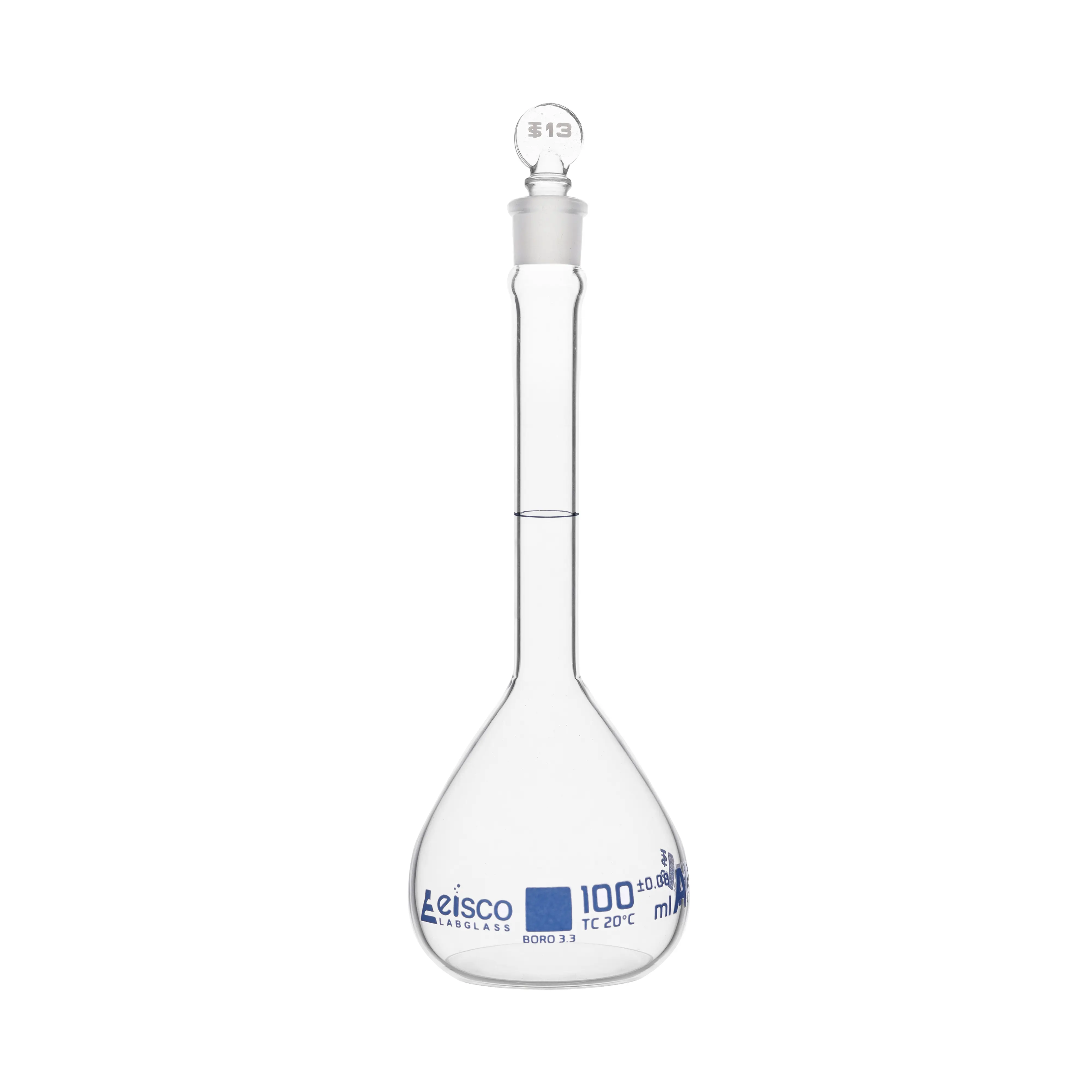 Flasks - Volumetric, Class-A with Solid Glass Stopper and Permanent Blue Ring Mark - ASTM,Capacity,100ml